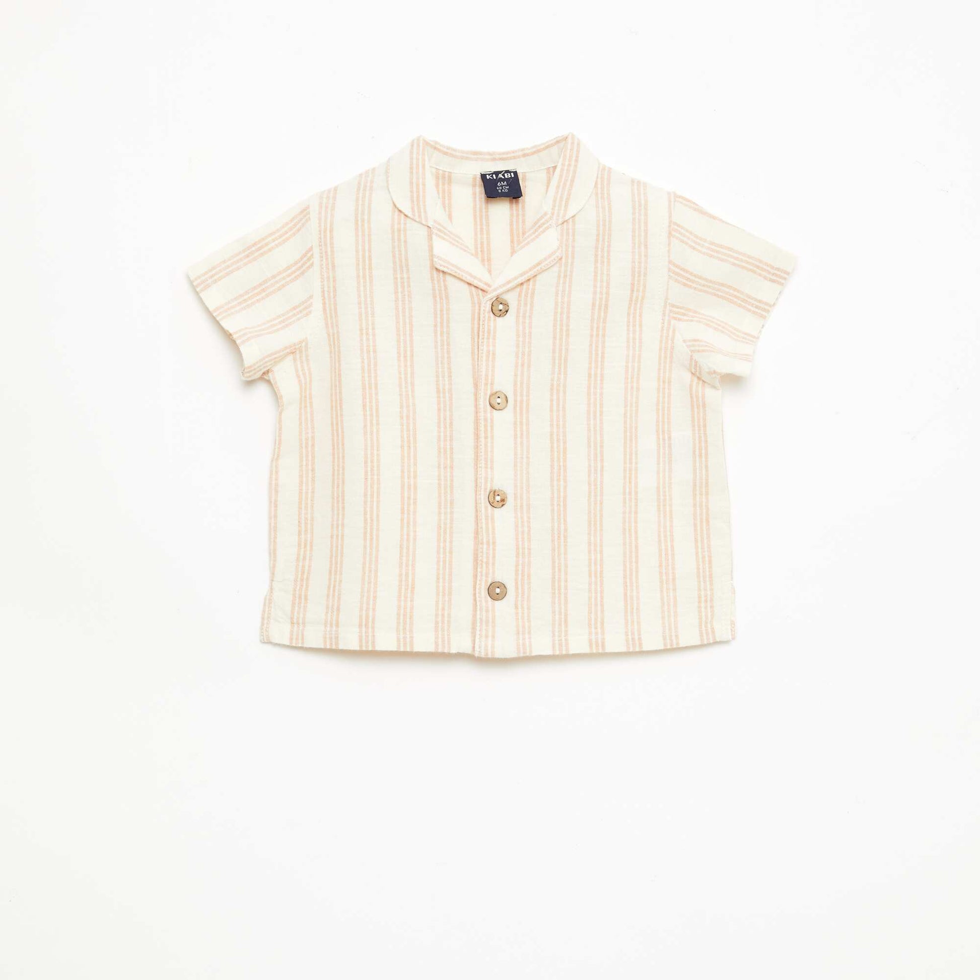 Chemise à manches courtes en coton et lin mélangés BEIGE