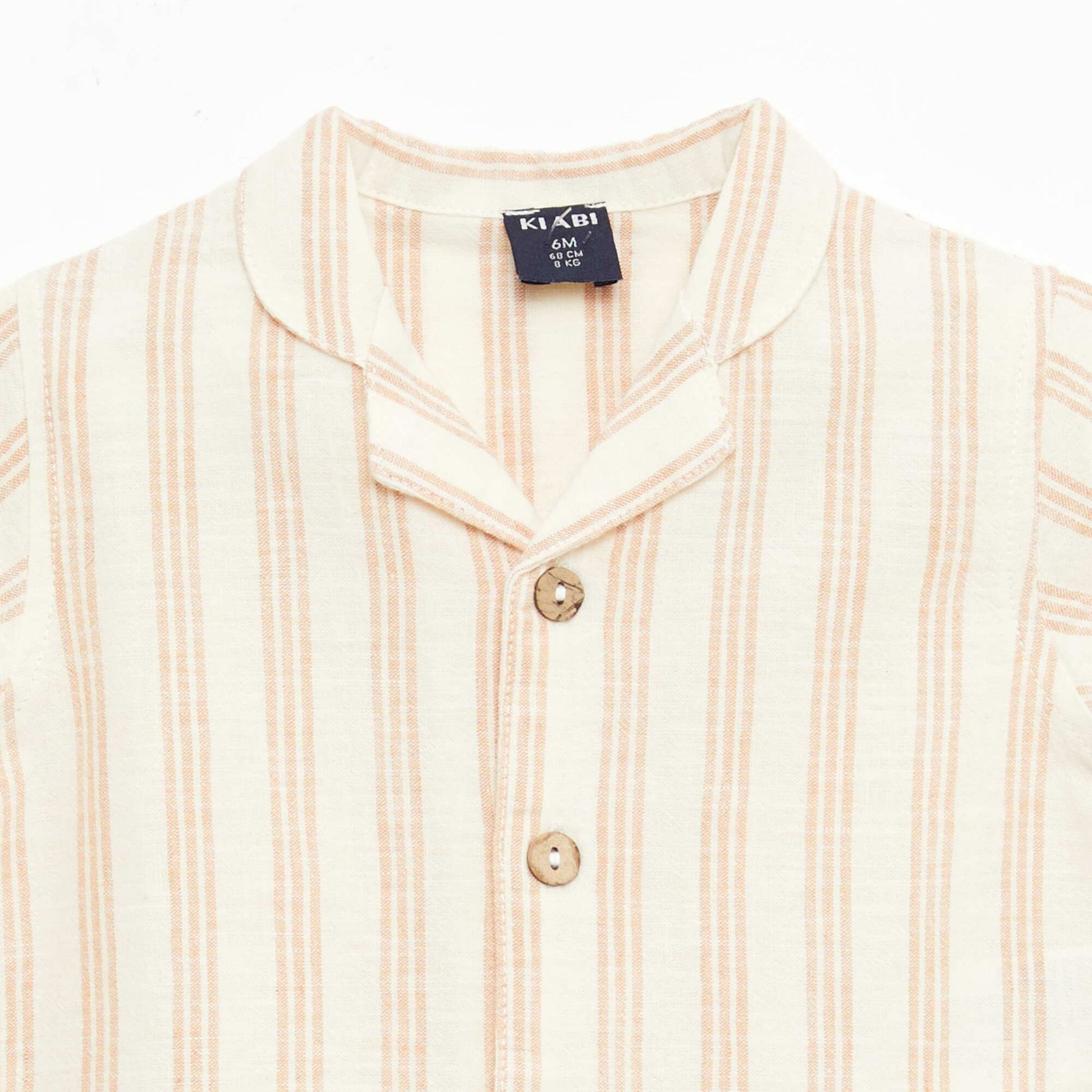 Chemise à manches courtes en coton et lin mélangés BEIGE