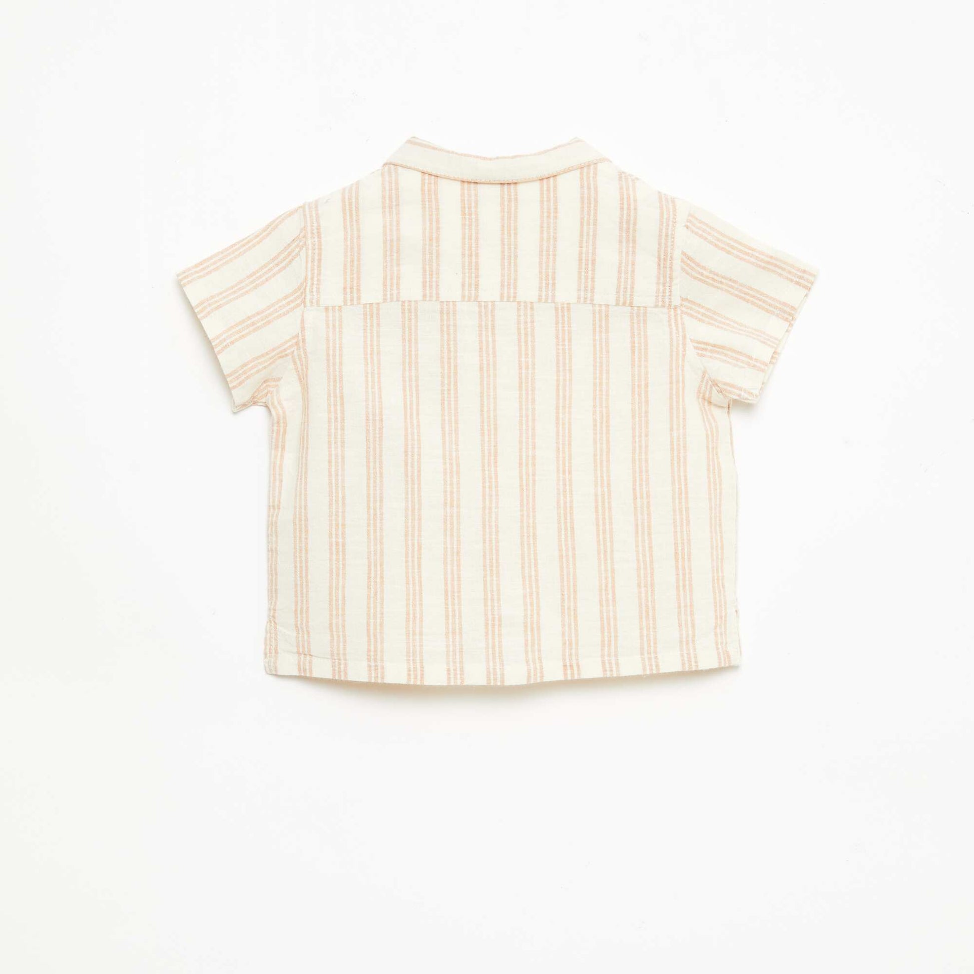 Chemise à manches courtes en coton et lin mélangés BEIGE