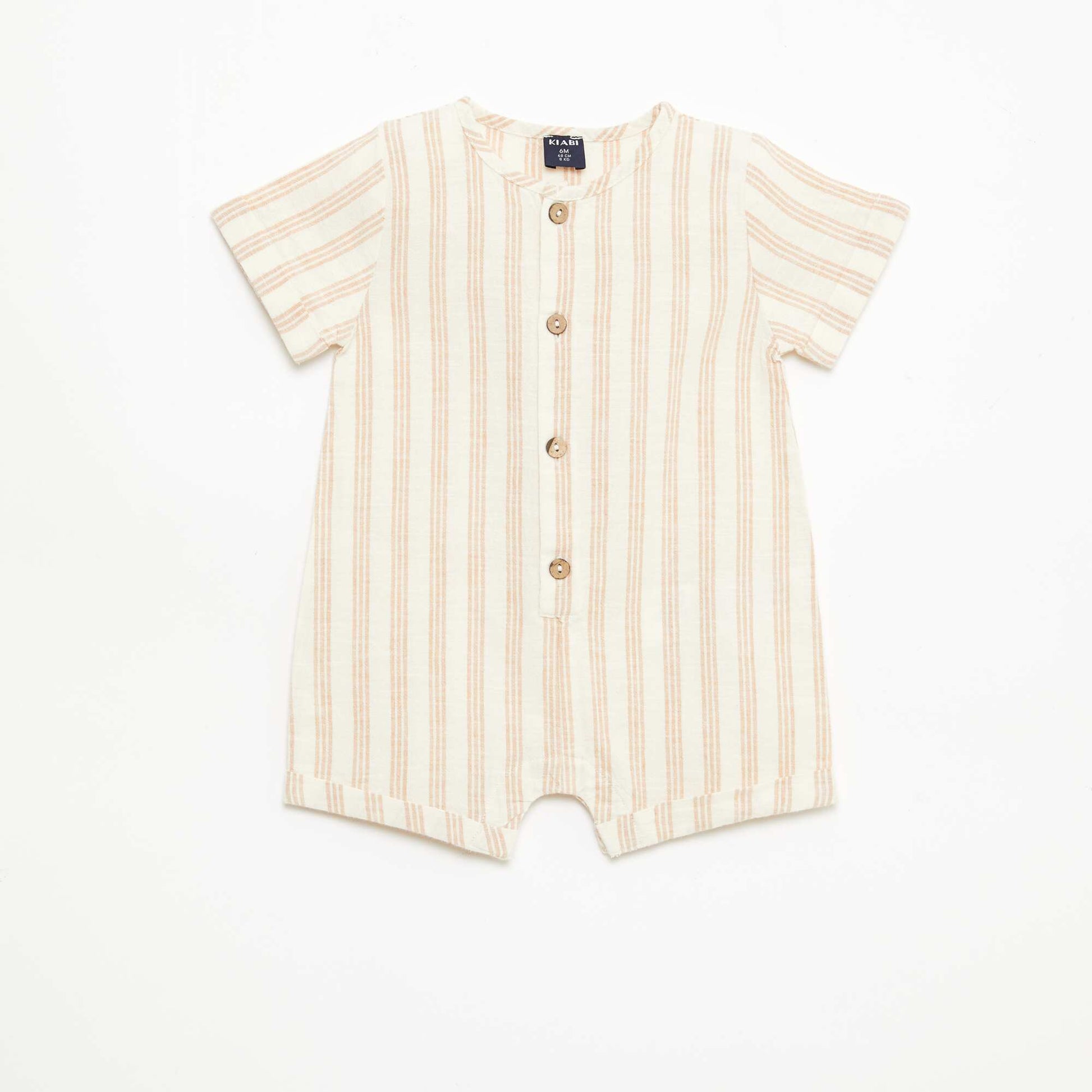 Combinaison courte en coton et lin mélangés BEIGE