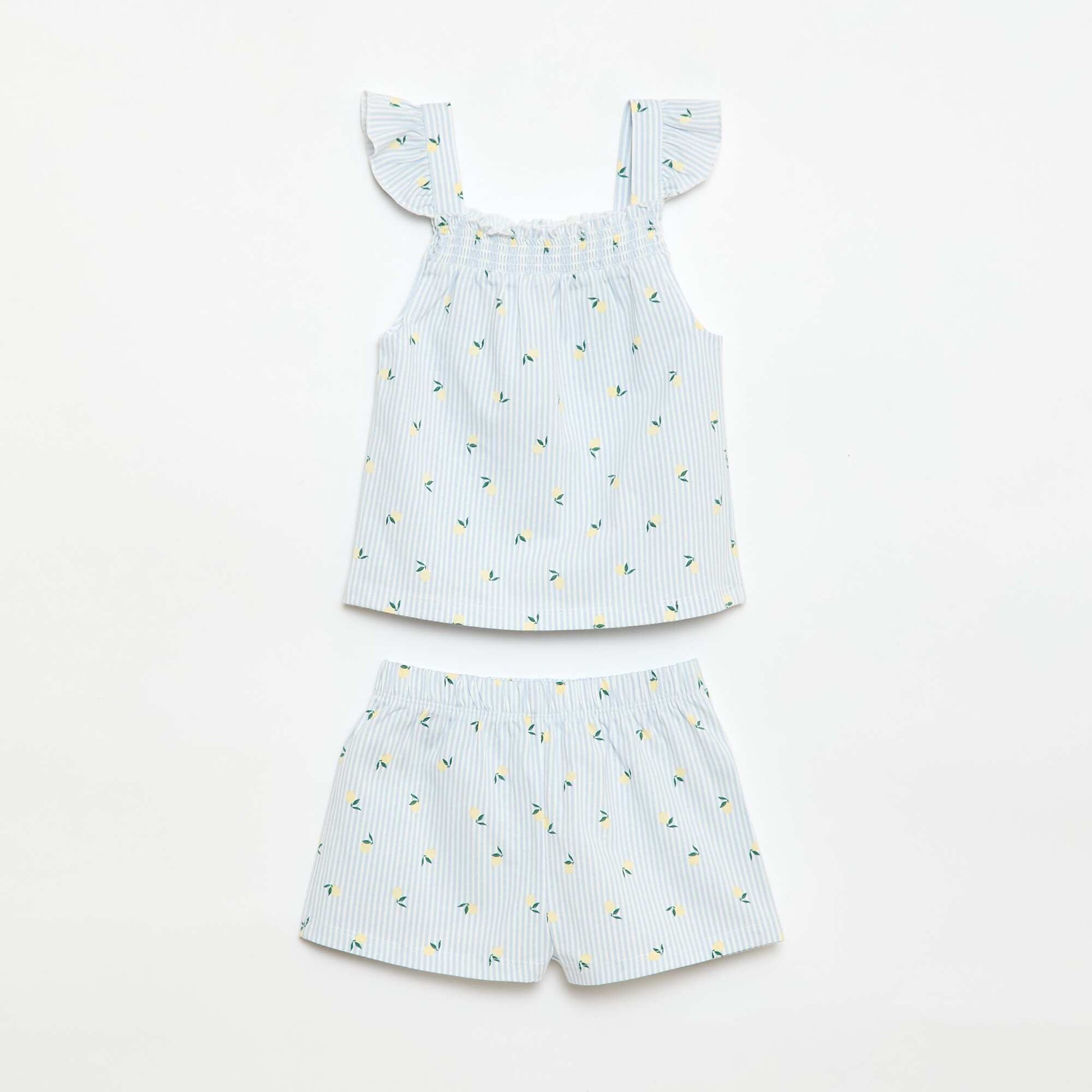 Pyjama court haut volanté + short - 2 pièces BLEU