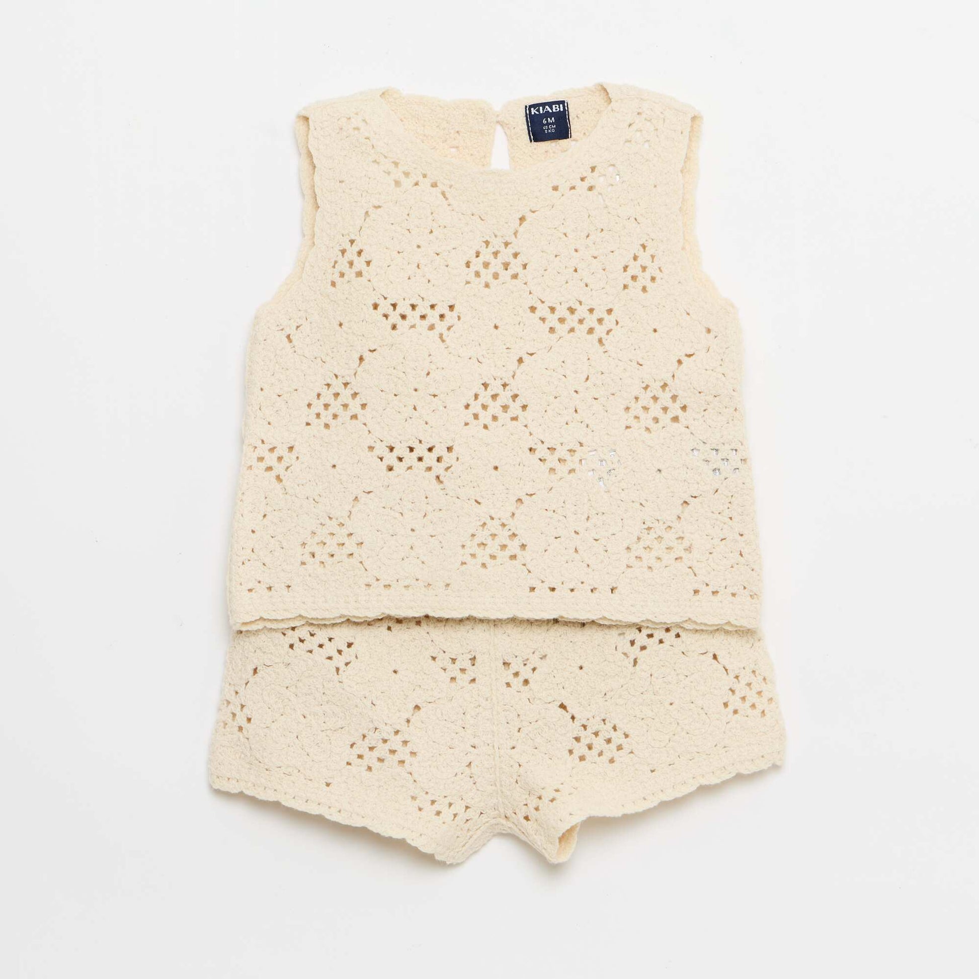 Ensemble 2 pièces en maille crochet - top + short BLANC