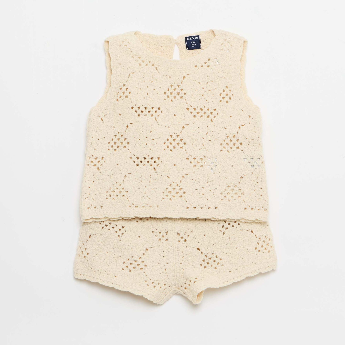 Ensemble 2 pièces en maille crochet - top + short BLANC