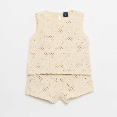 Ensemble 2 pièces en maille crochet - top + short BLANC
