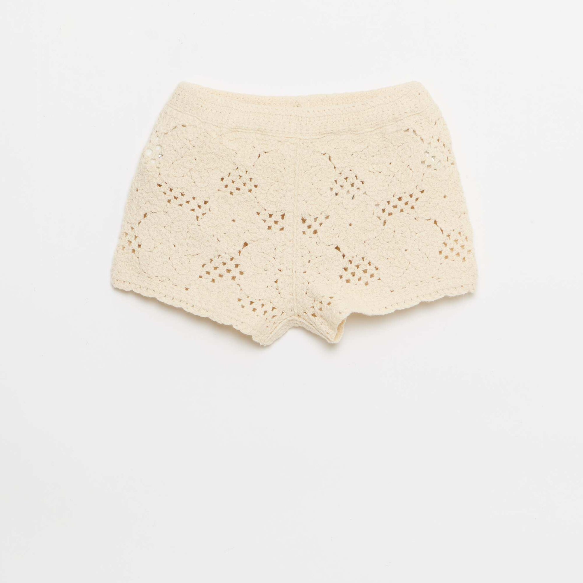 Ensemble 2 pièces en maille crochet - top + short BLANC