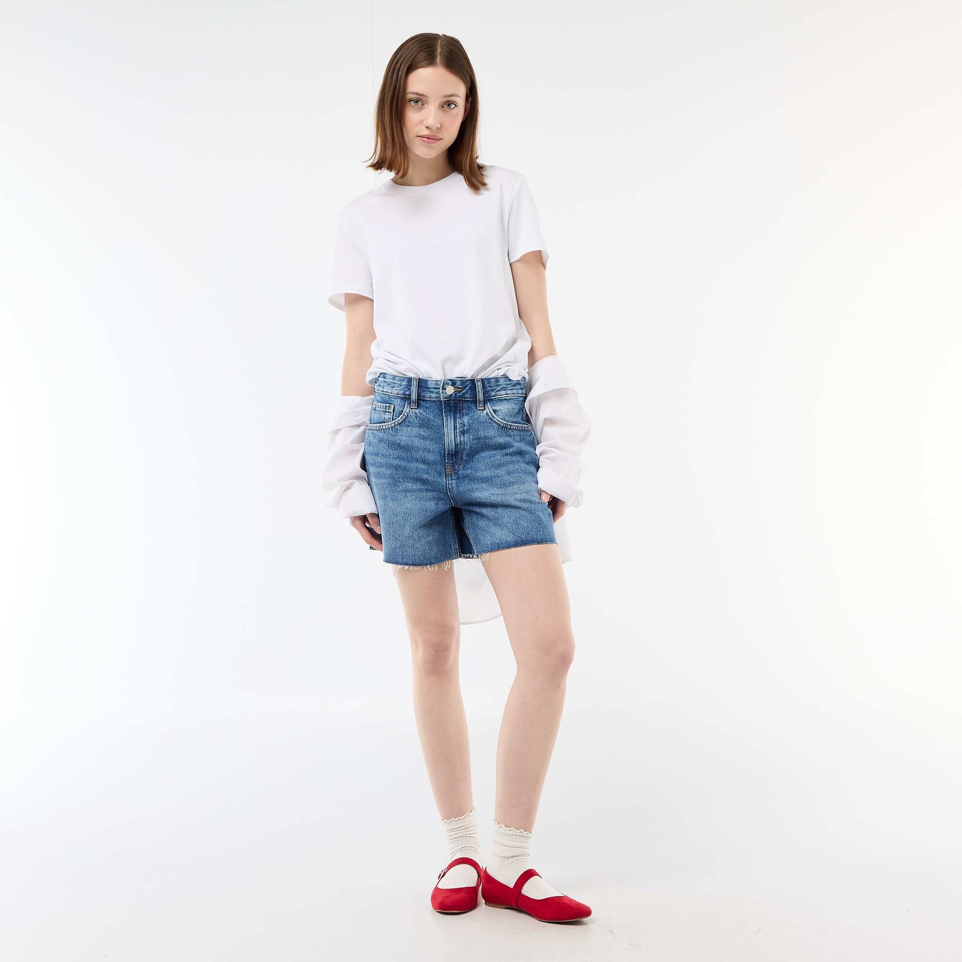 Short court en denim taille haute BLEU