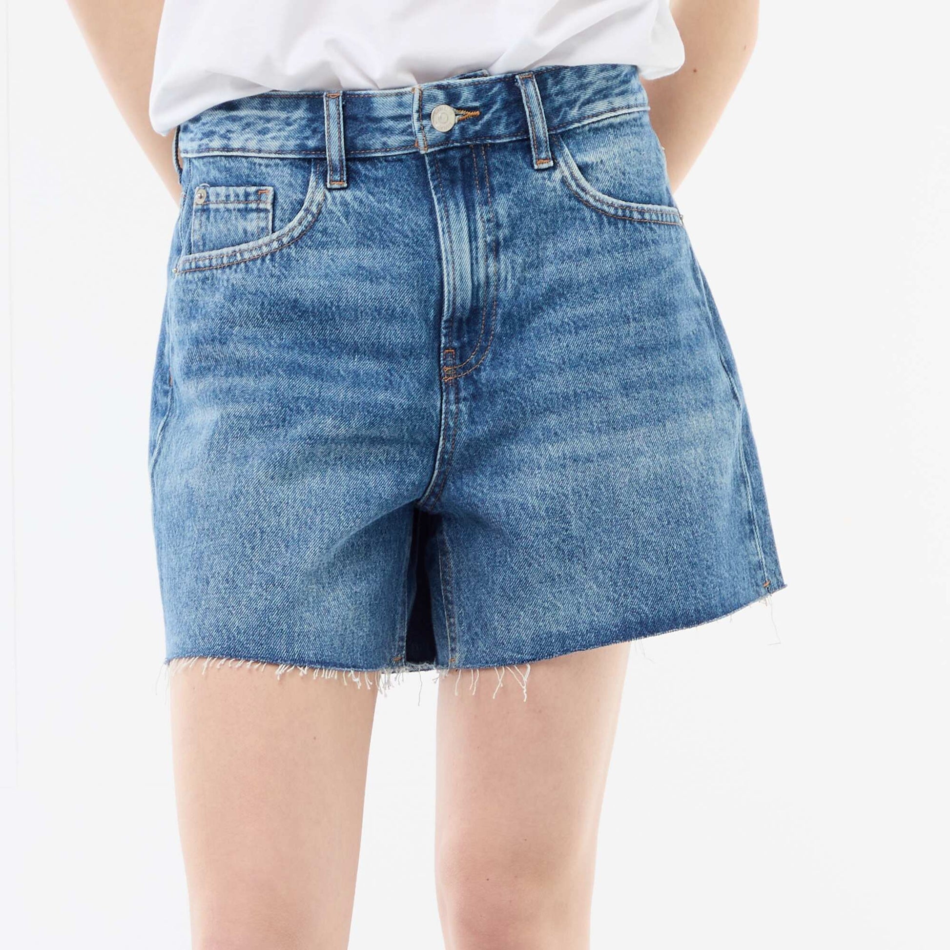 Short court en denim taille haute BLEU
