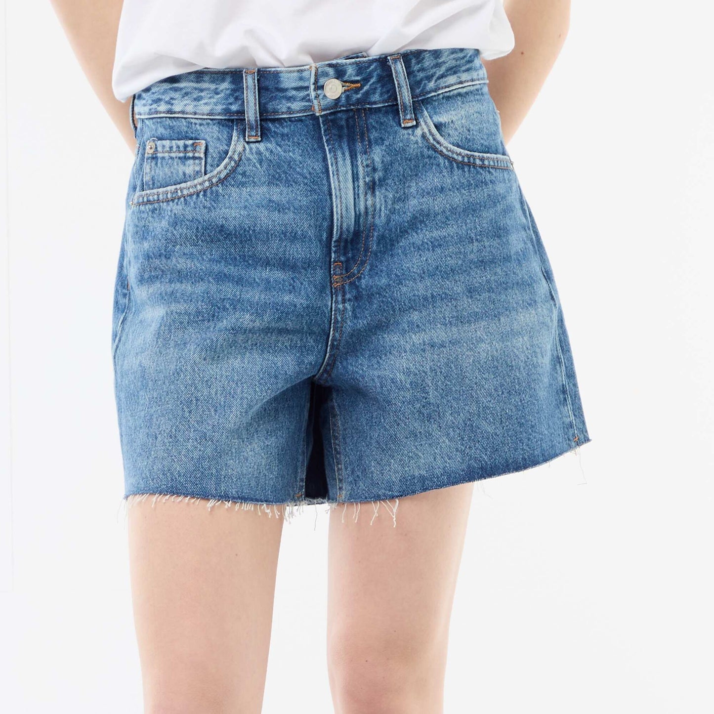 Short court en denim taille haute BLEU