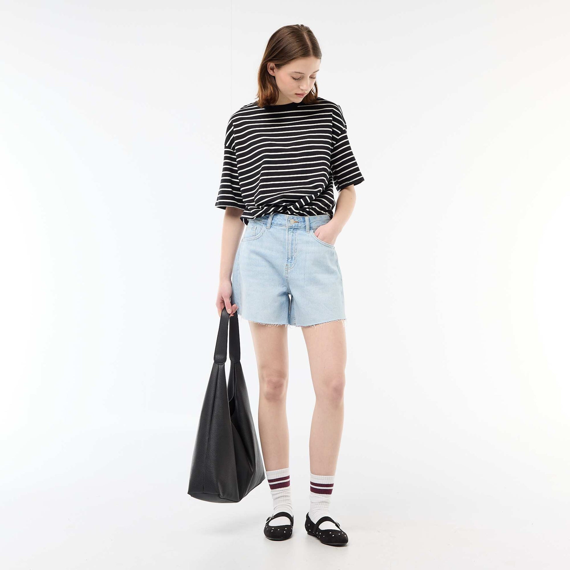 Short court en denim taille haute BLEU