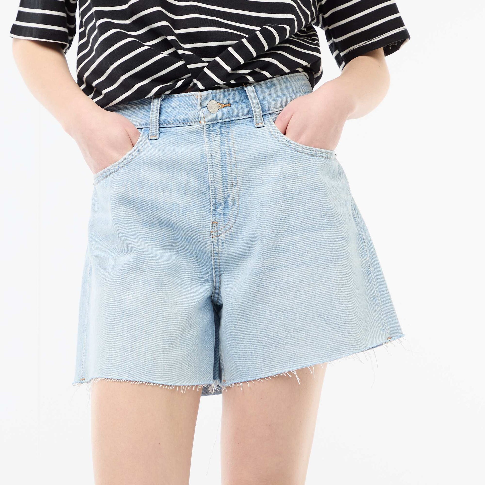 Short court en denim taille haute BLEU