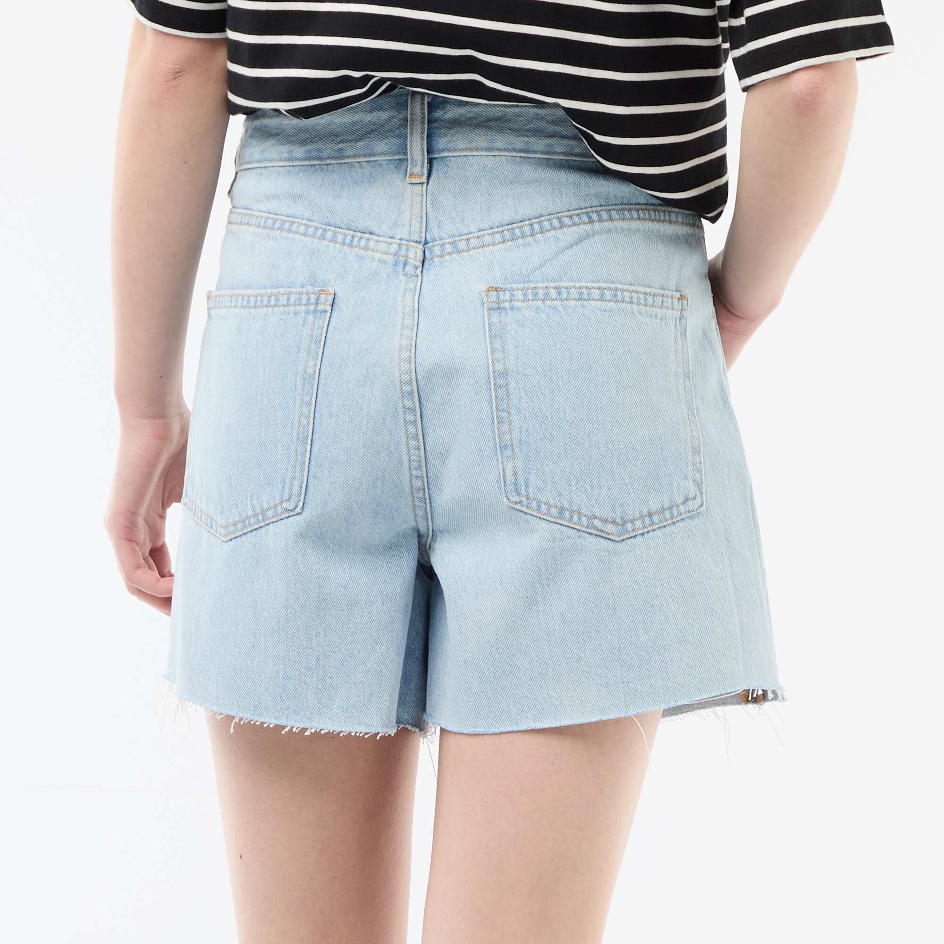 Short court en denim taille haute BLEU