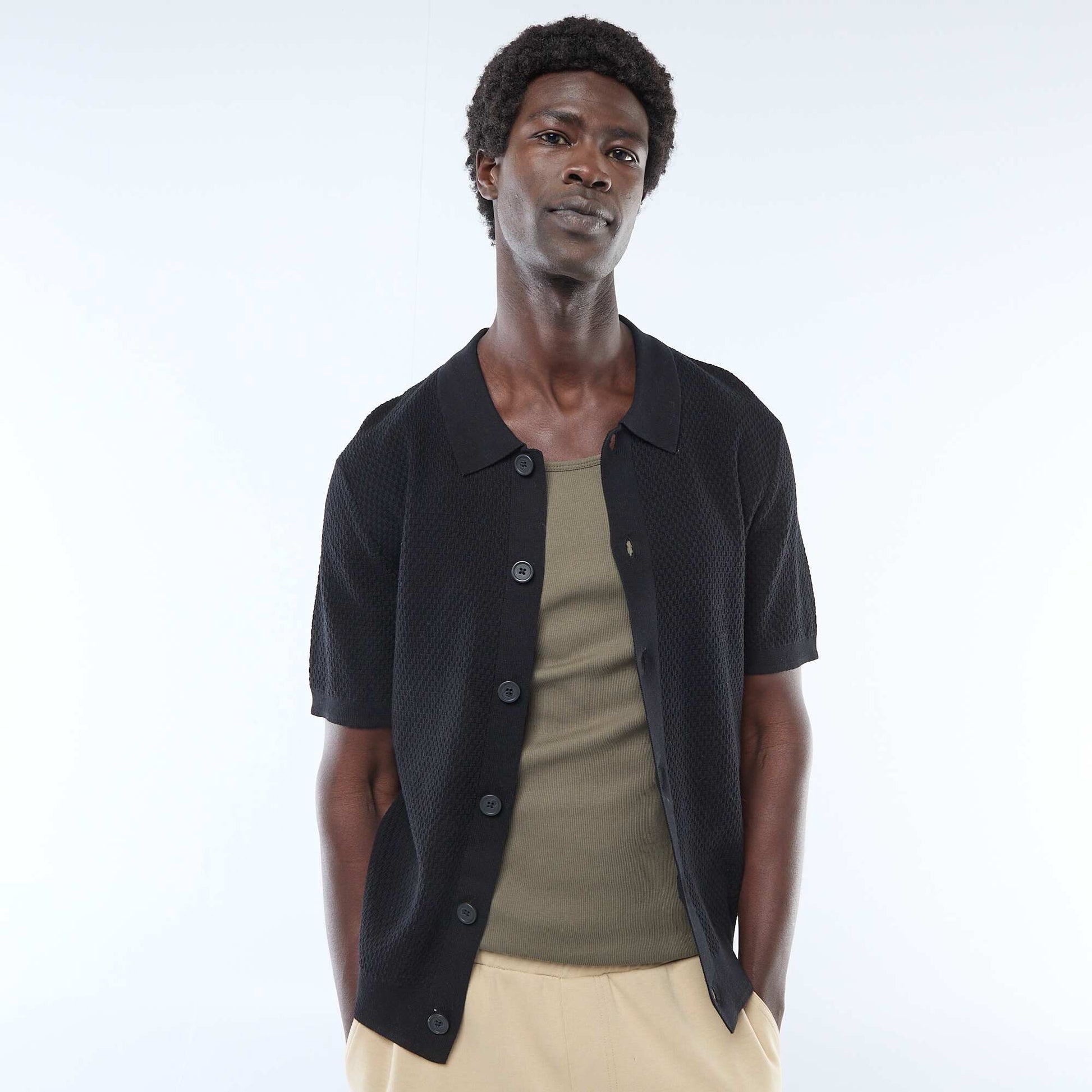 Polo en maille gaufrée NOIR
