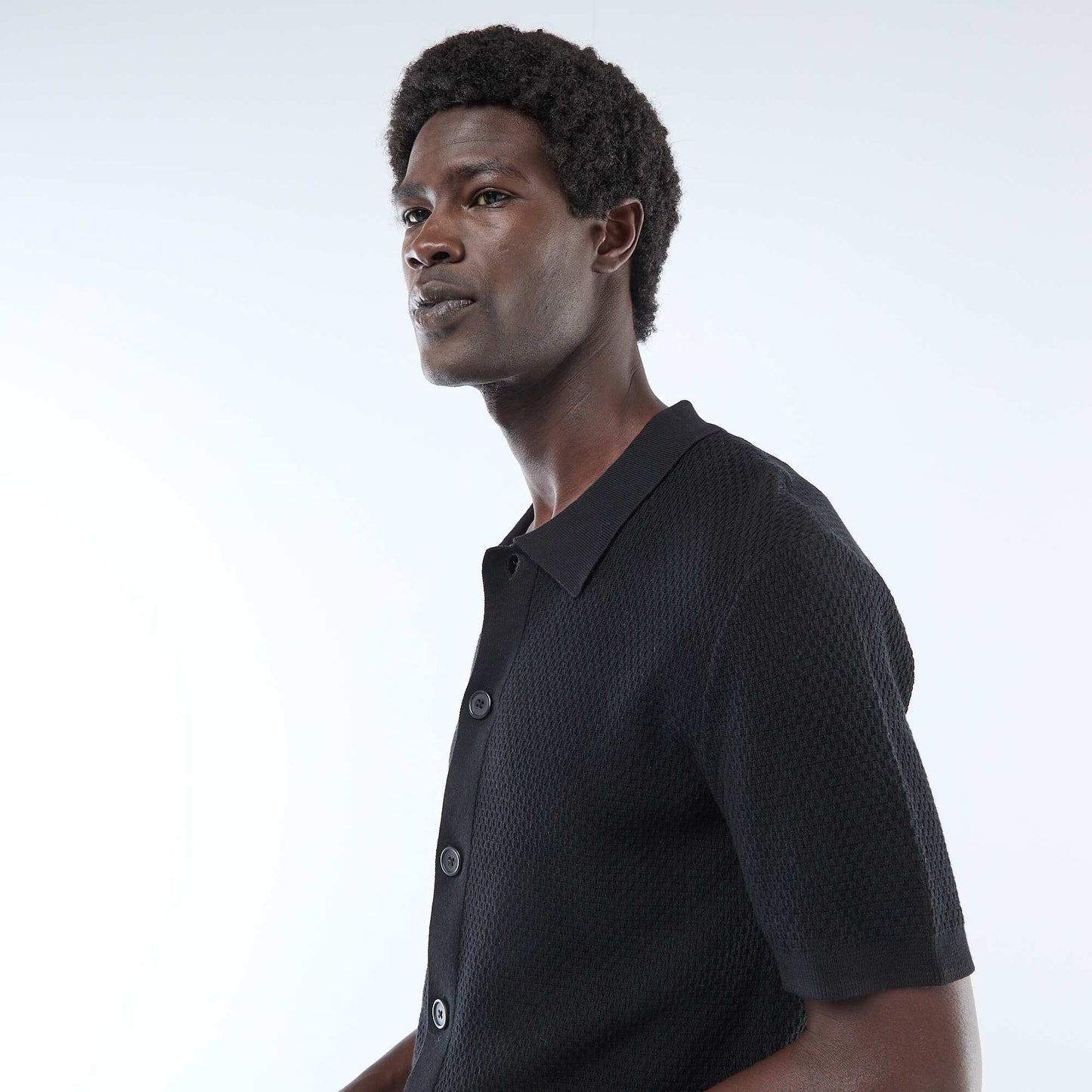 Polo en maille gaufrée NOIR
