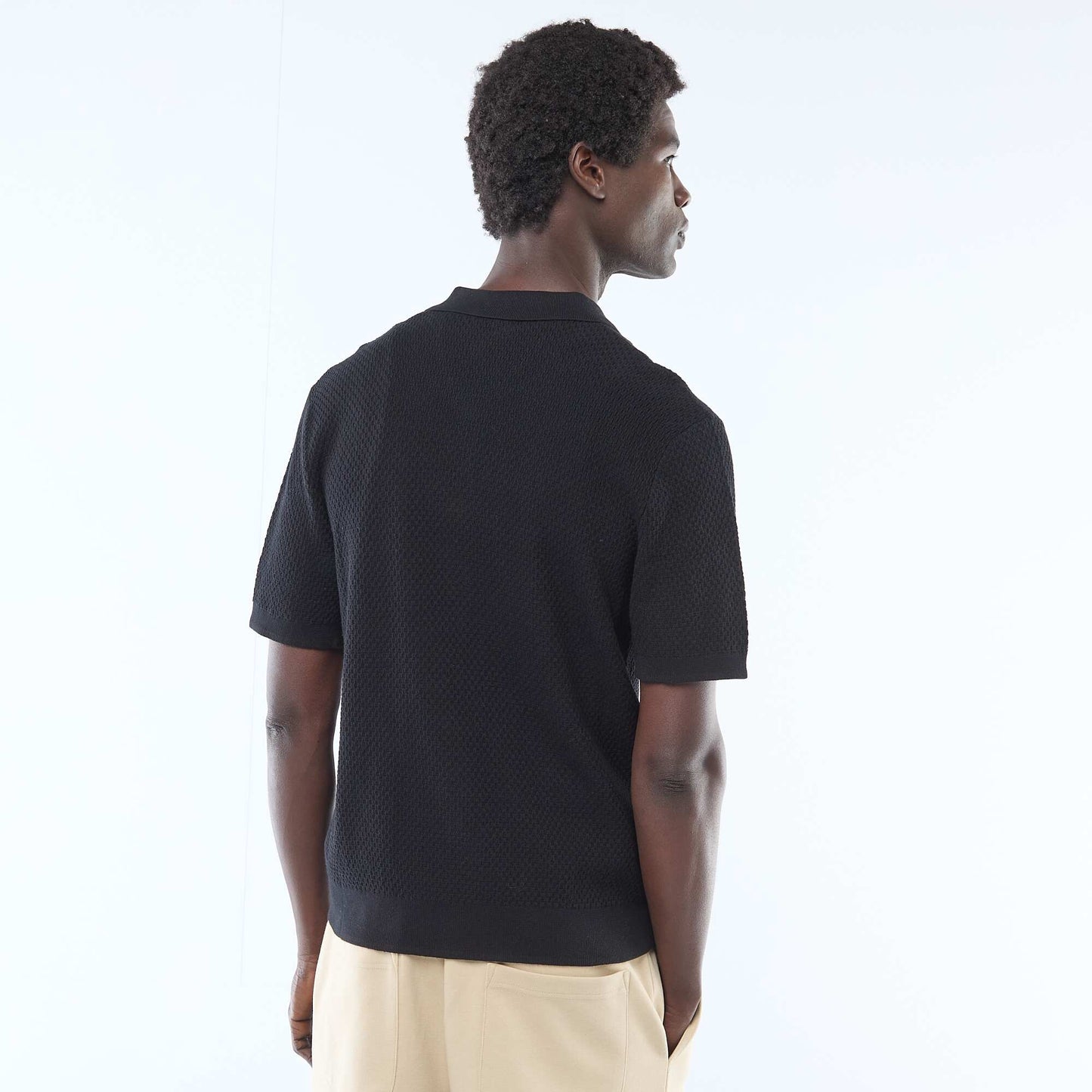 Polo en maille gaufrée NOIR