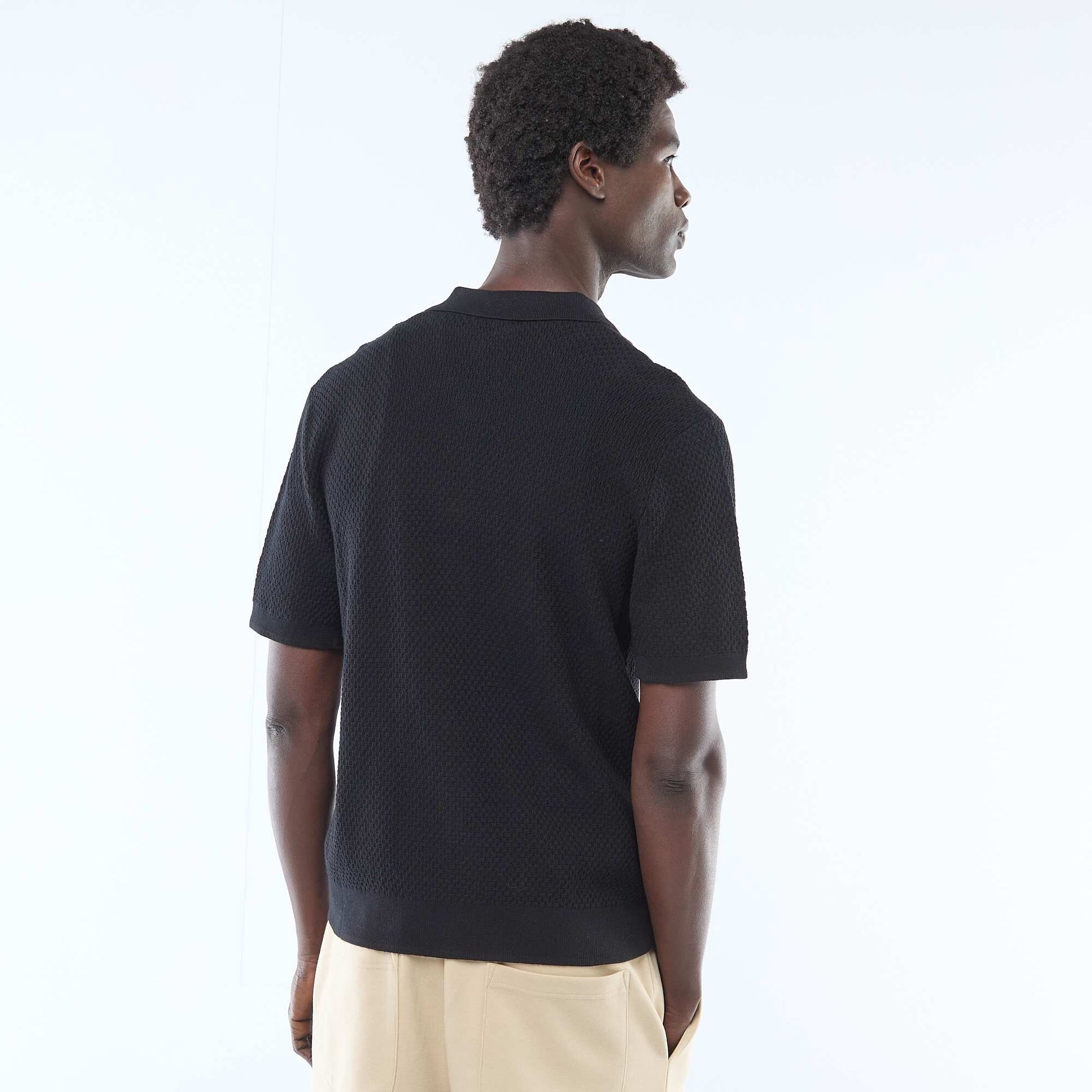 Polo en maille gaufrée NOIR