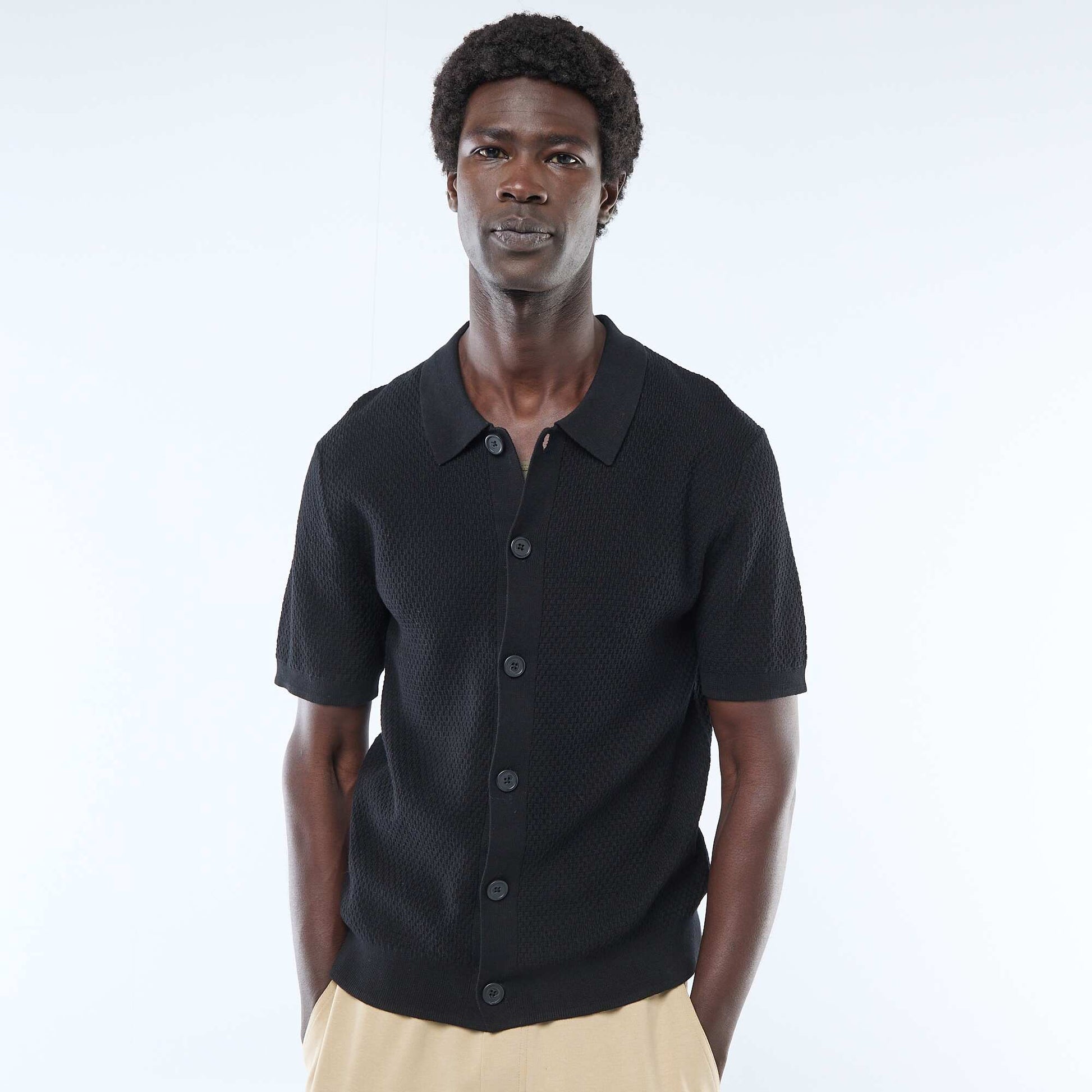 Polo en maille gaufrée NOIR