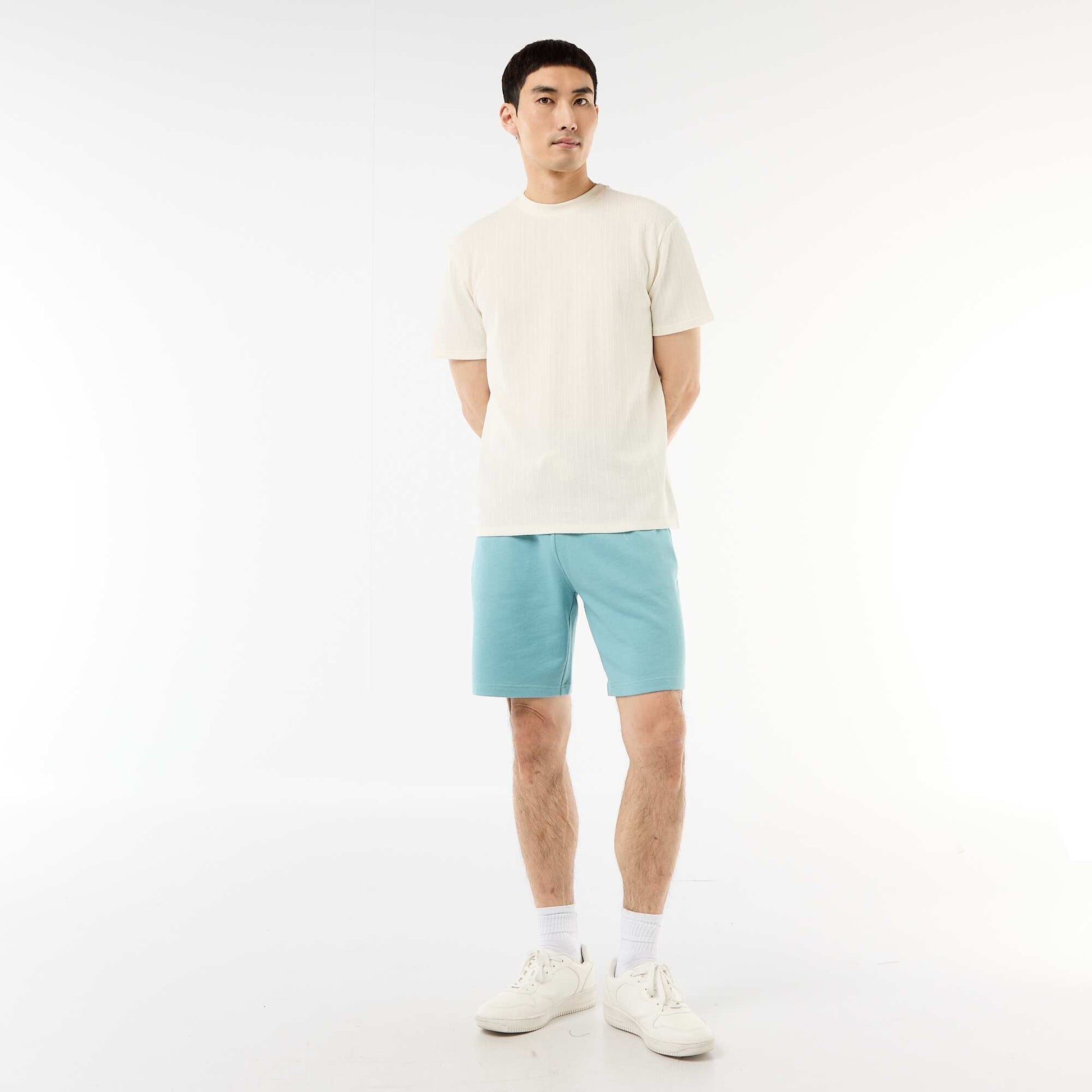 T-shirt uni à manches courtes en maille fantaisie BLANC
