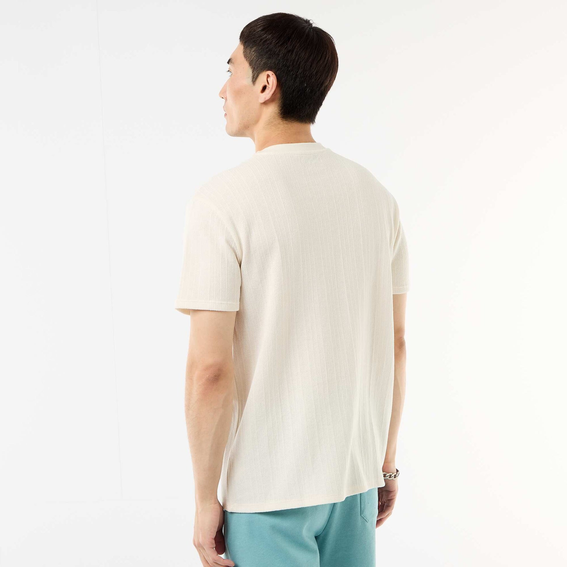 T-shirt uni à manches courtes en maille fantaisie BLANC