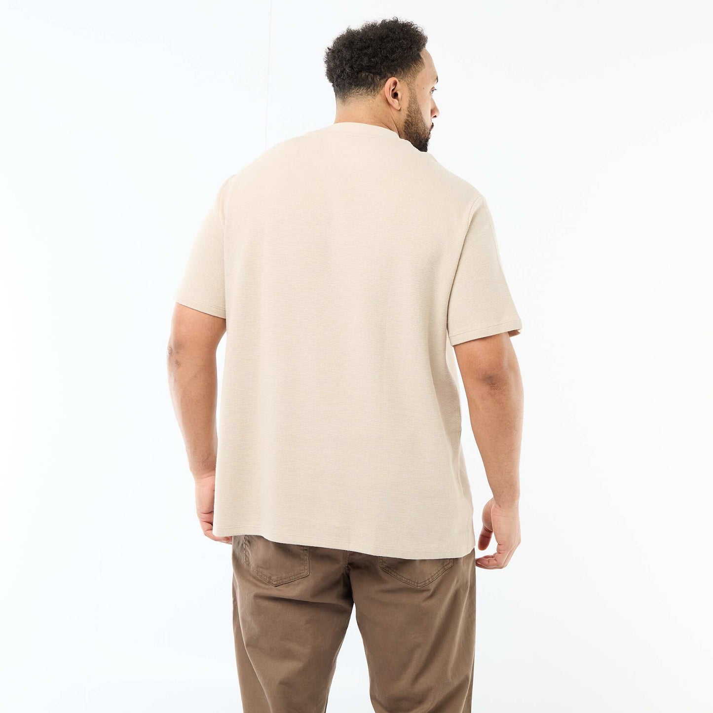T-shirt manches courtes col rond en jacquard coton BEIGE