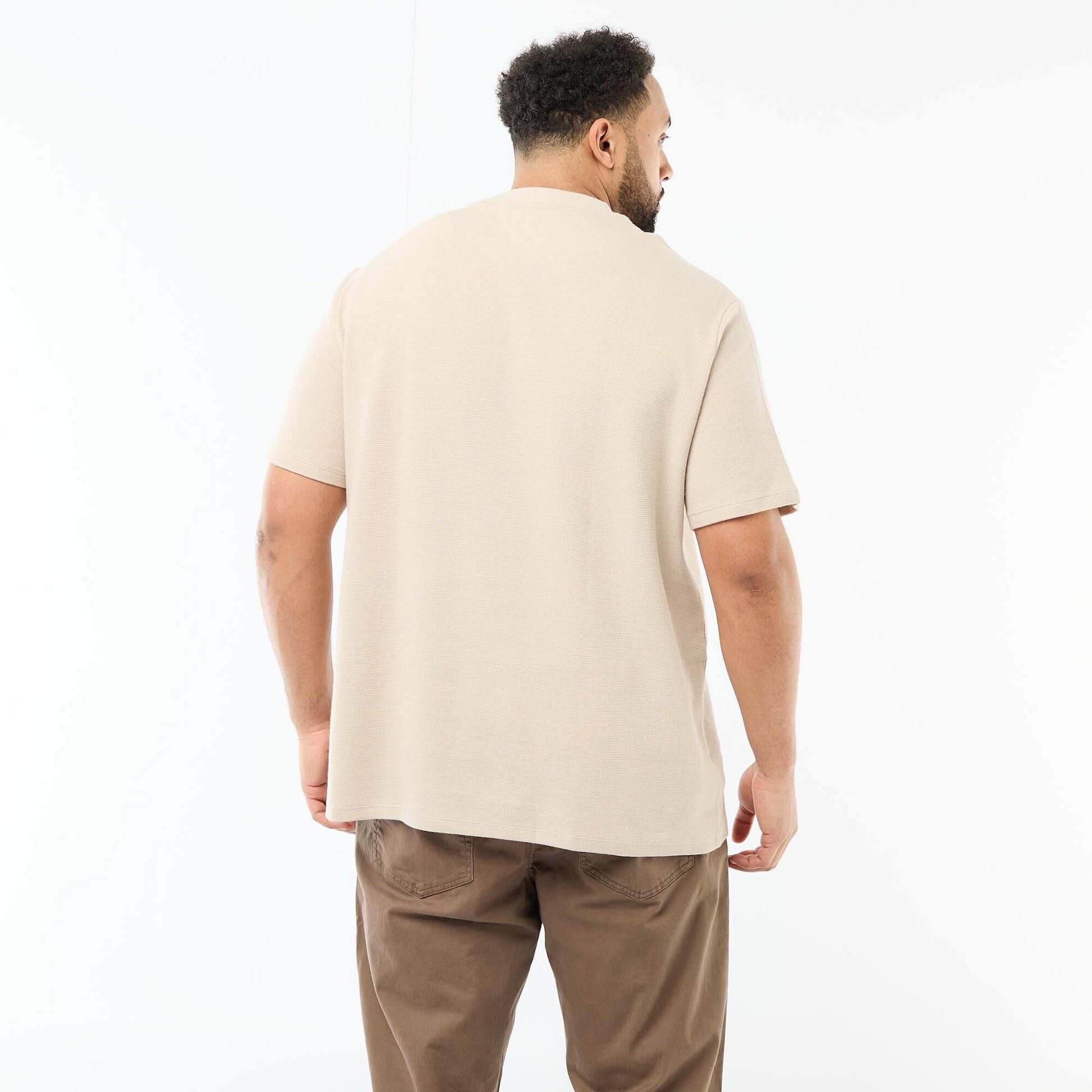T-shirt manches courtes col rond en jacquard coton BEIGE