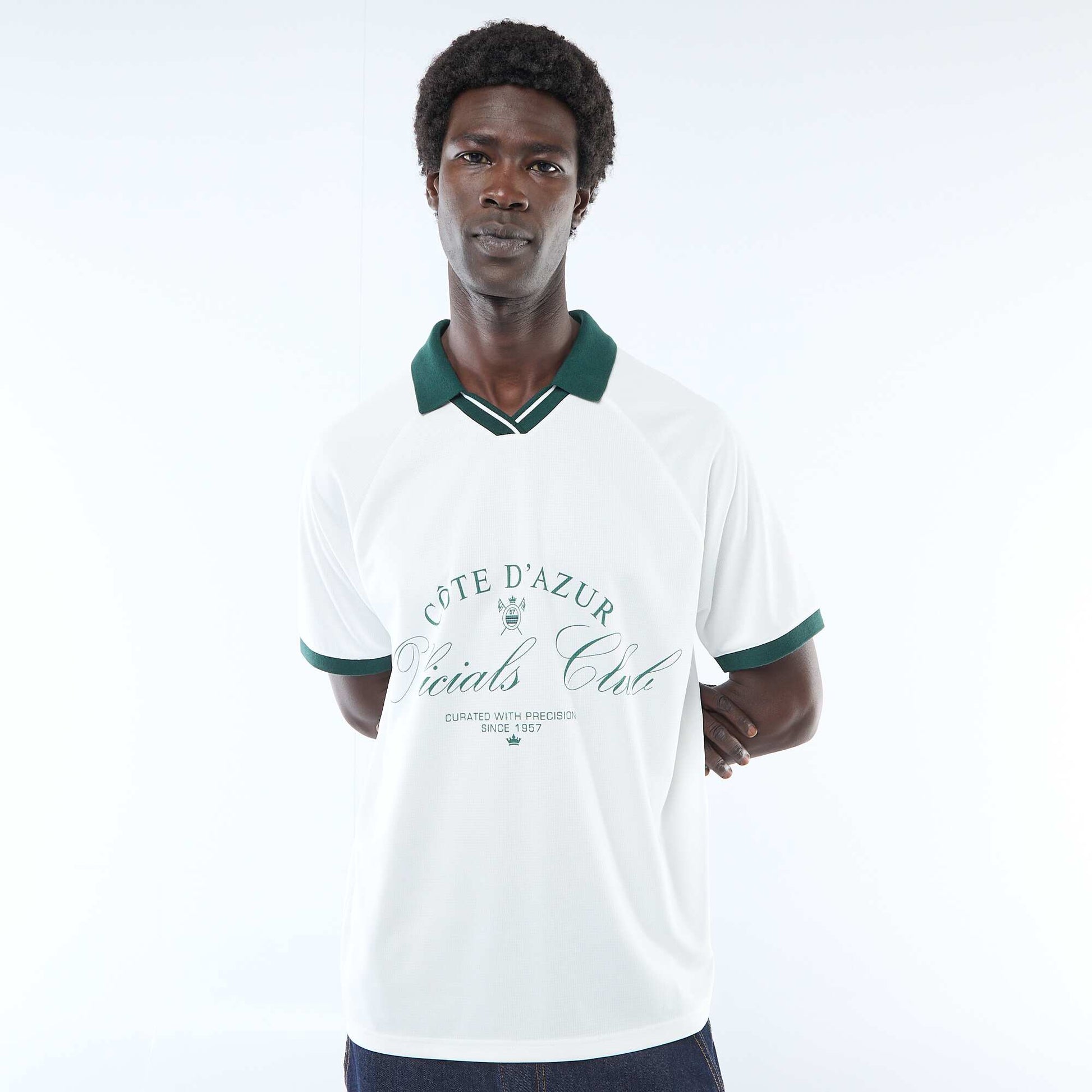 T-shirt polo imprimé à message BLANC