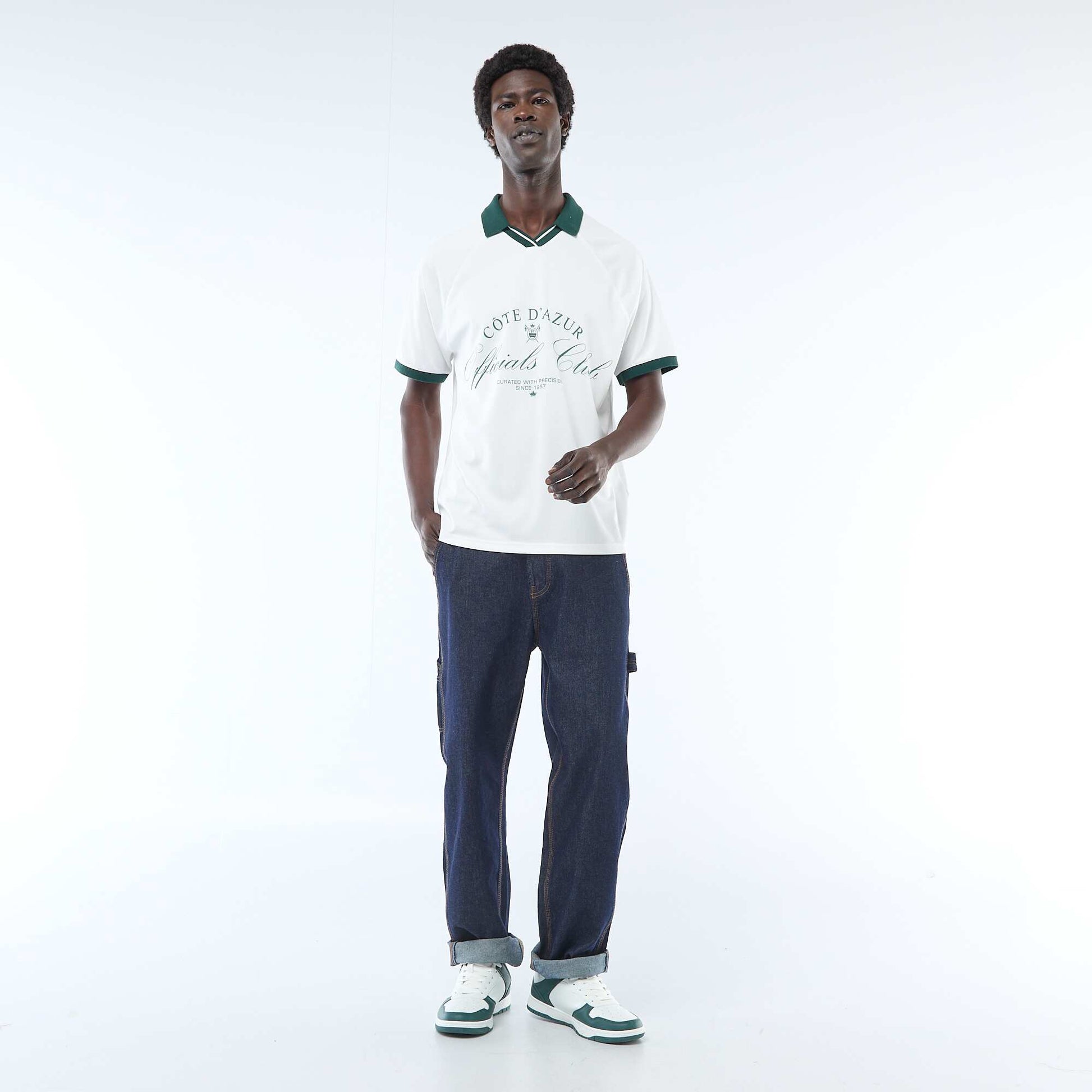 T-shirt polo imprimé à message BLANC