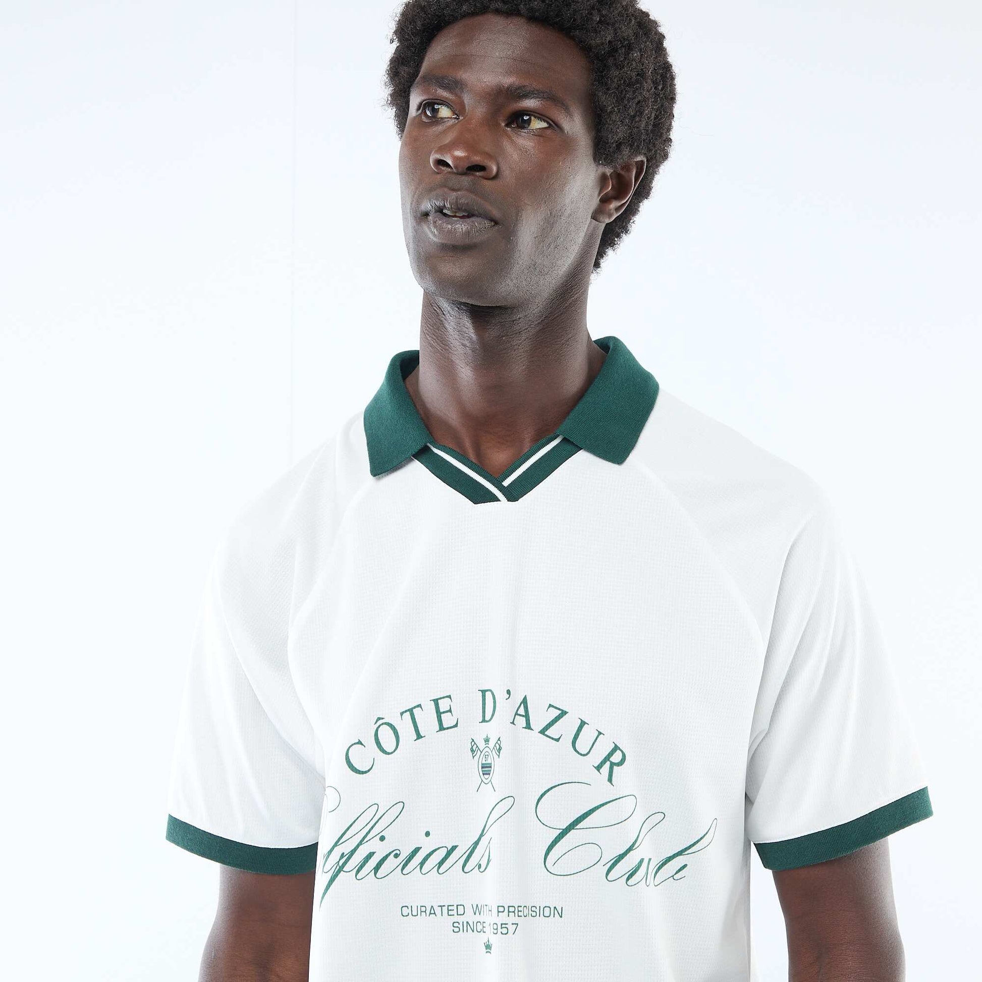 T-shirt polo imprimé à message BLANC