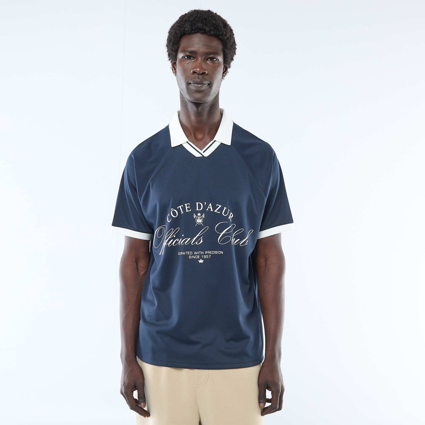 T-shirt polo imprimé à message BLEU