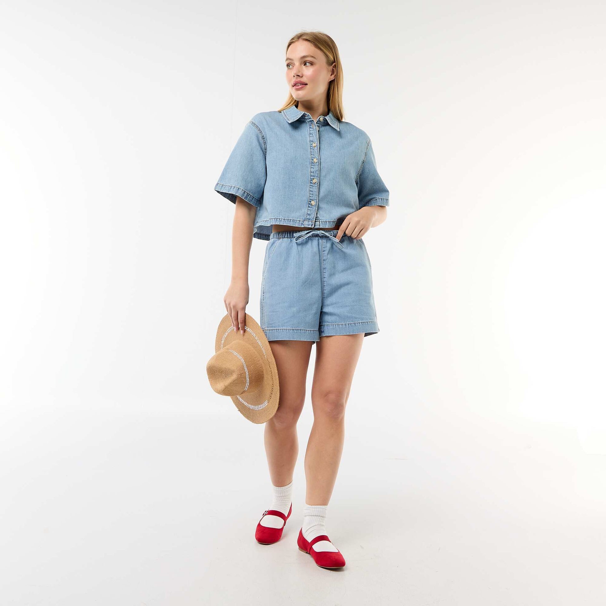 Chemisier en jean avec manches 3/4 BLEU