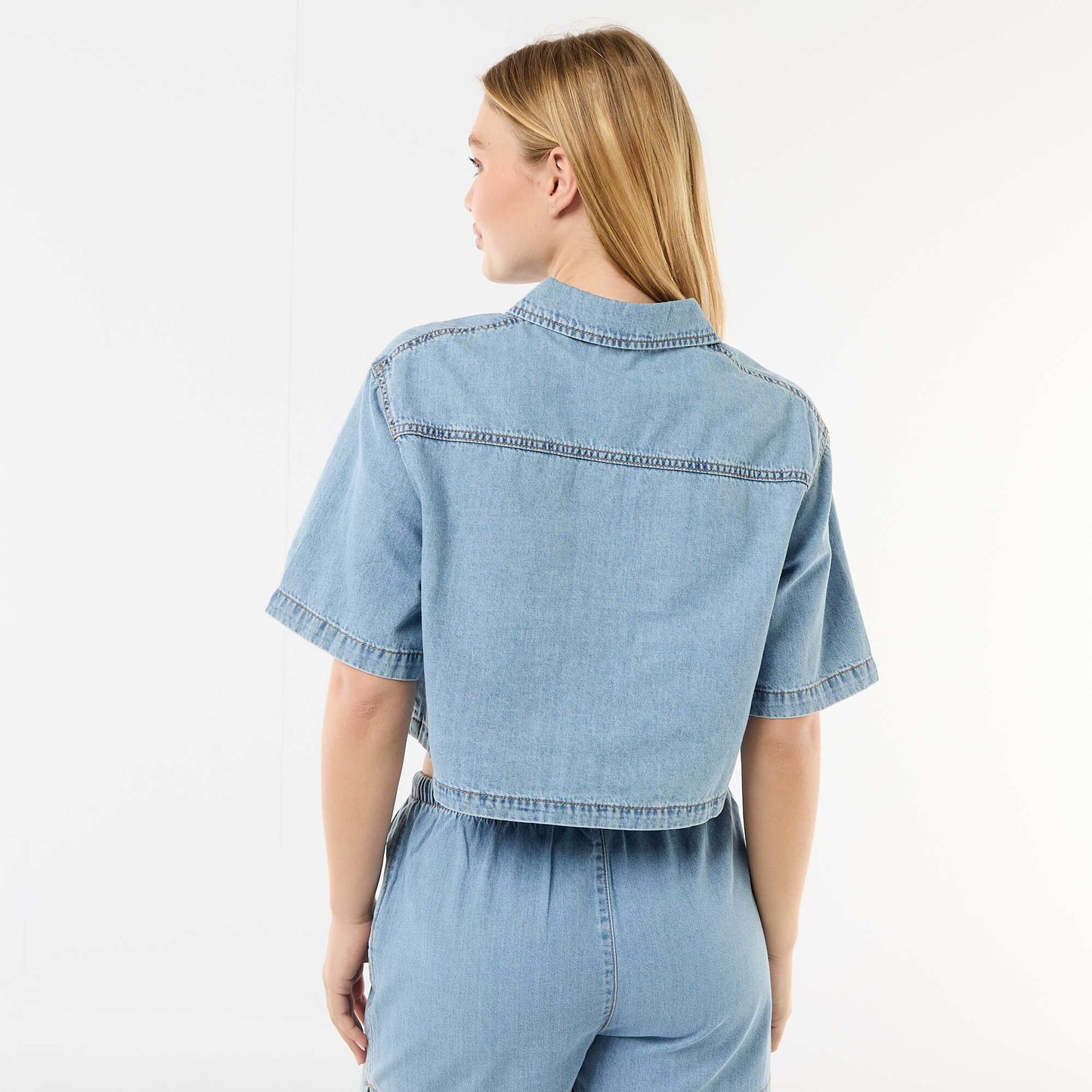 Chemisier en jean avec manches 3/4 BLEU