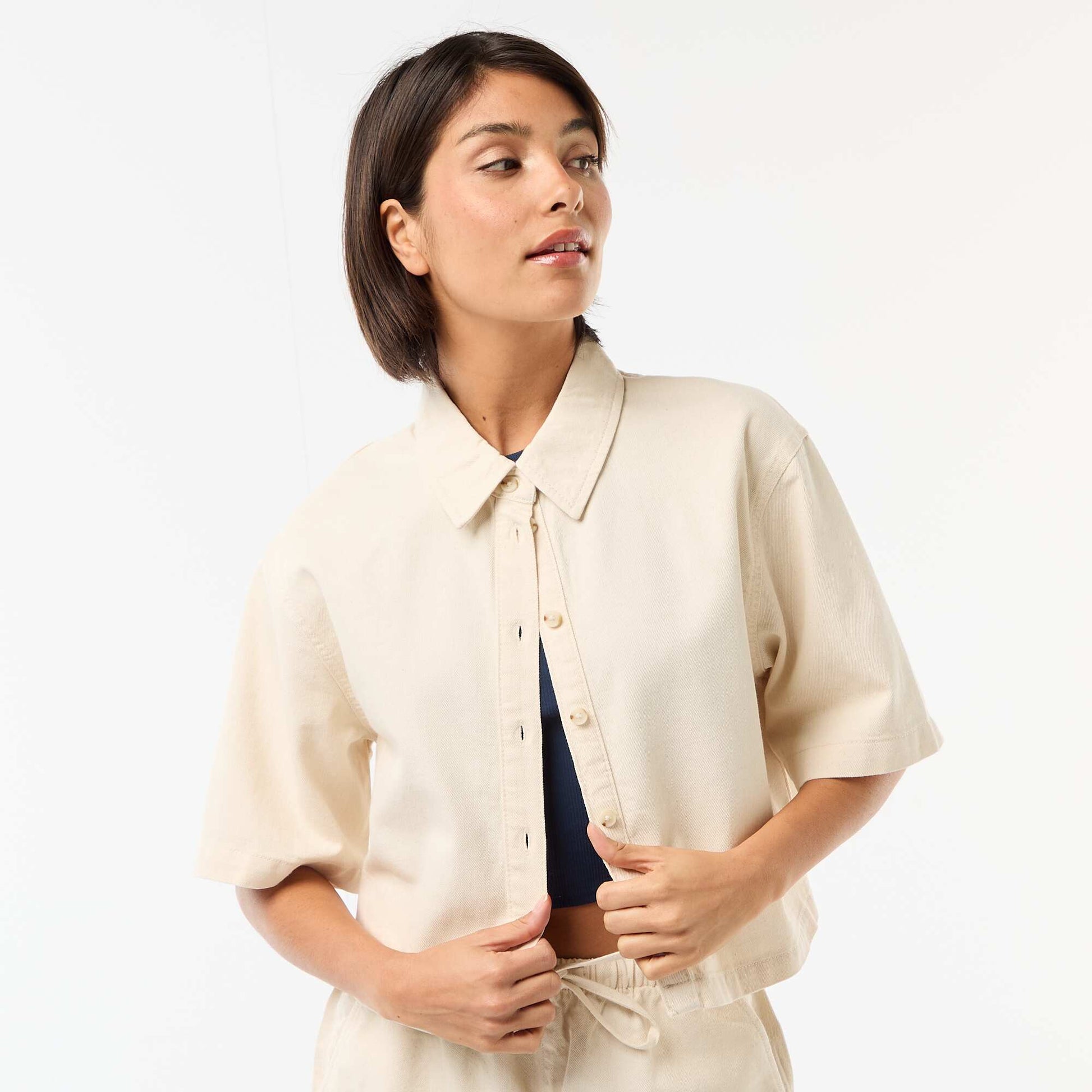 Chemisier en jean avec manches 3/4 BLANC