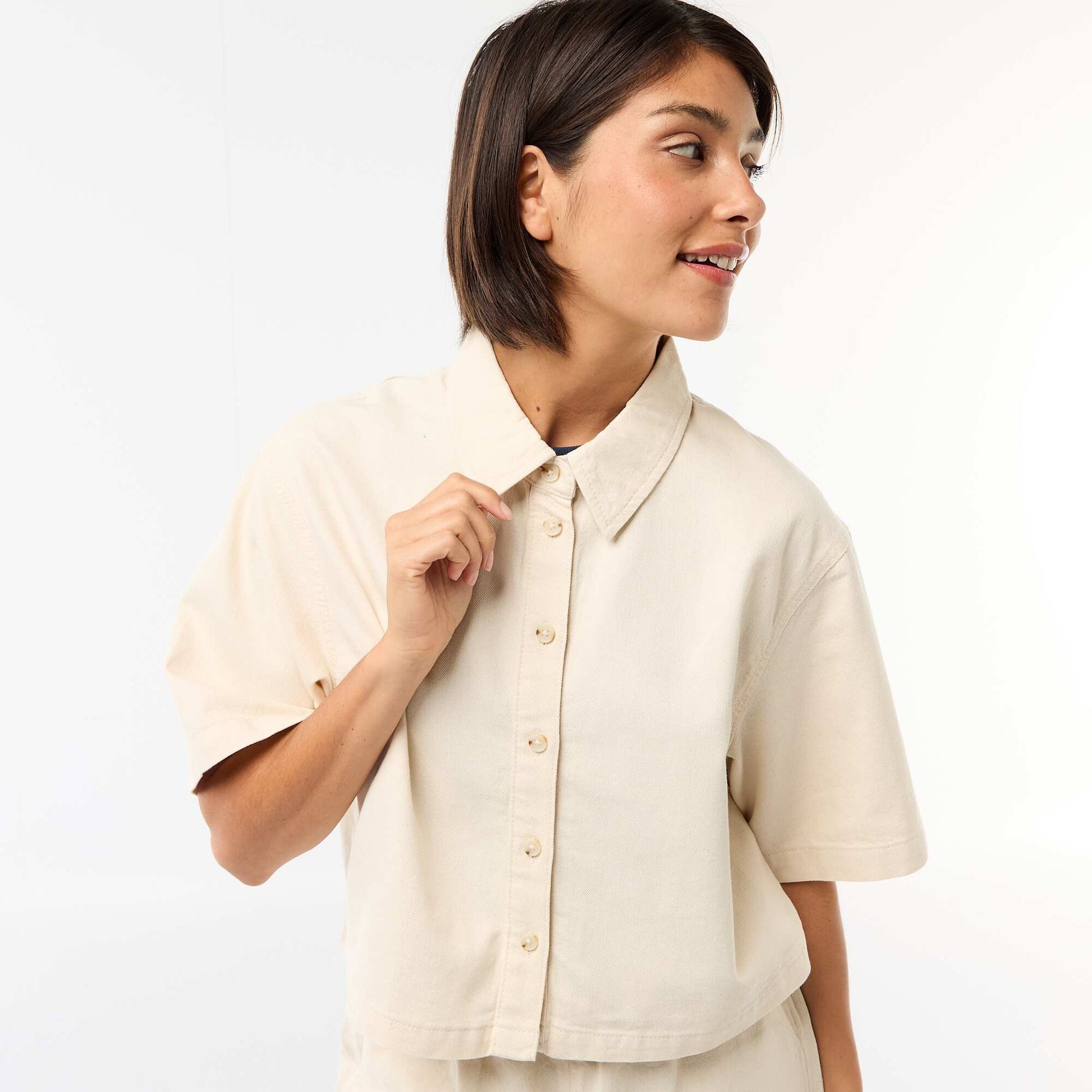Chemisier en jean avec manches 3/4 BLANC