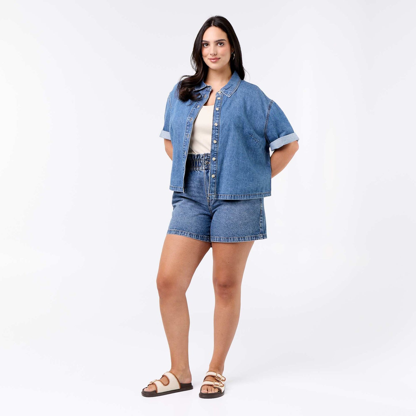 Chemise en jean à manches courtes BLEU