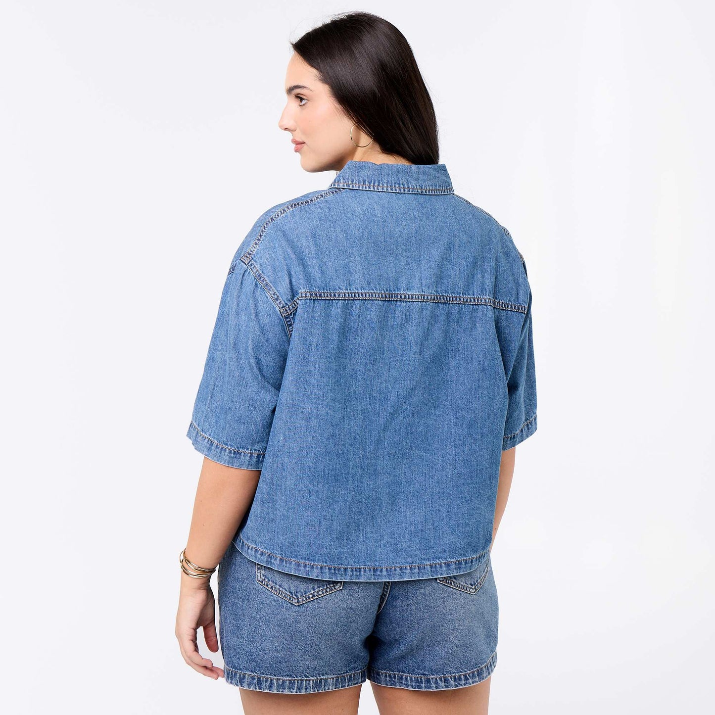 Chemise en jean à manches courtes BLEU
