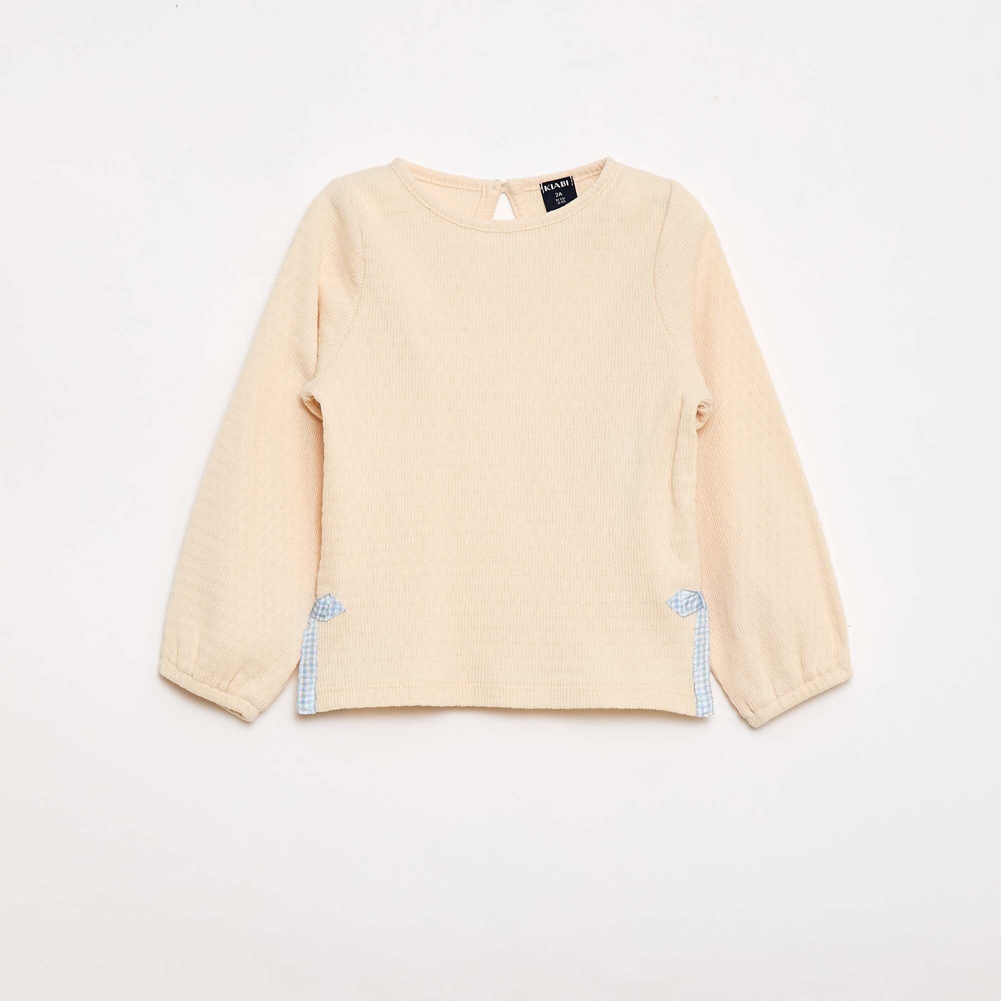 T-shirt en maille rib avec nœuds fantaisie BEIGE