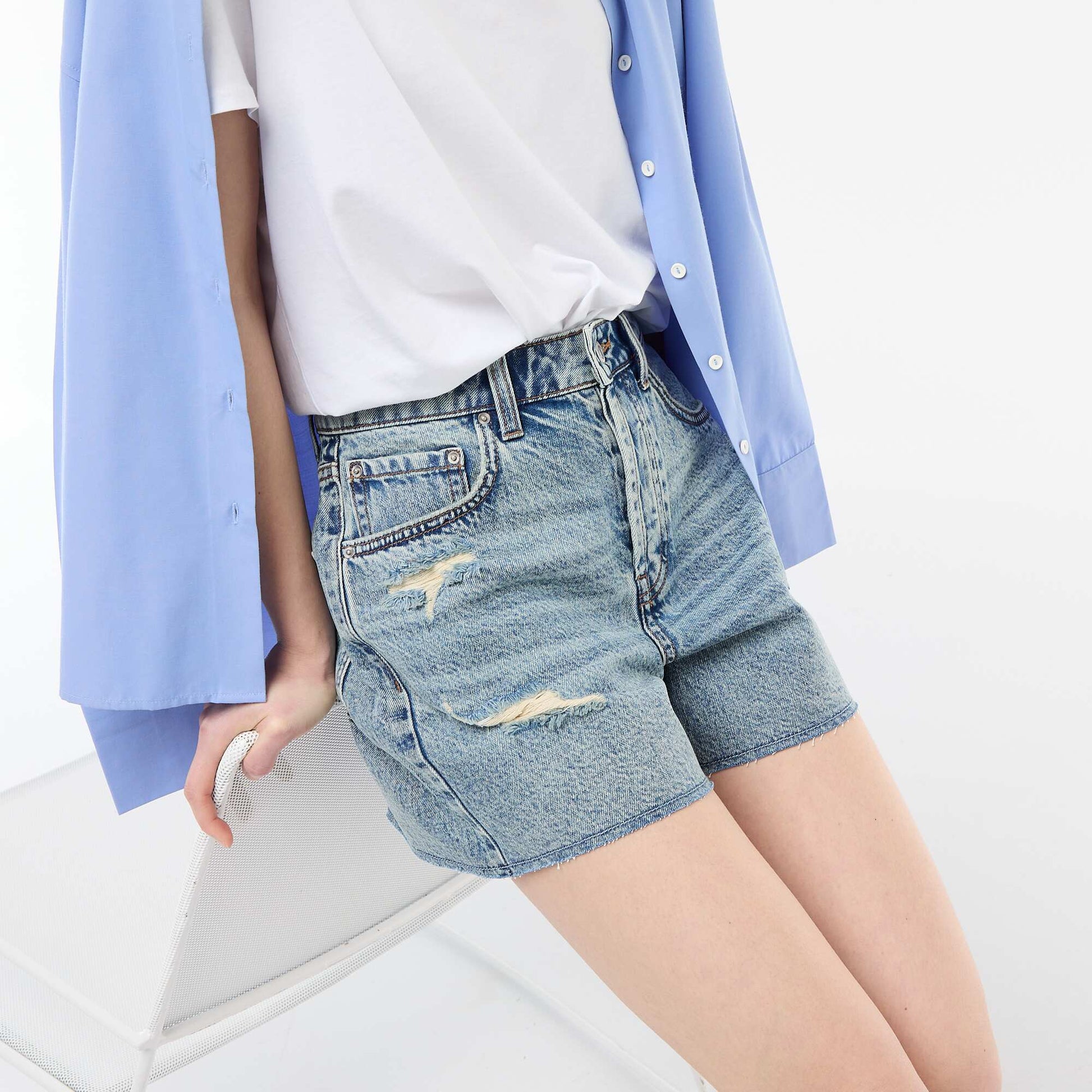 Short denim effet destroy BLEU