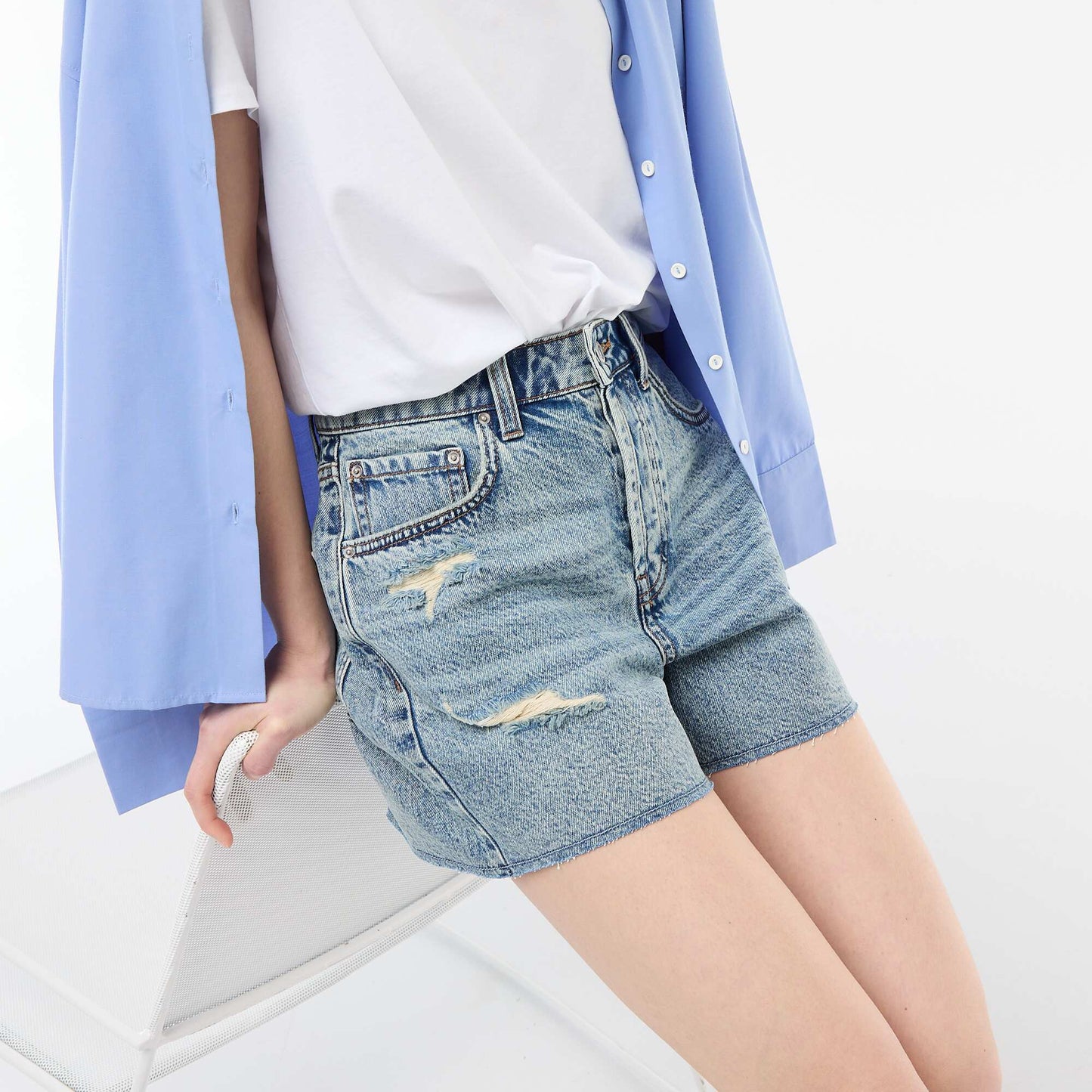 Short denim effet destroy BLEU