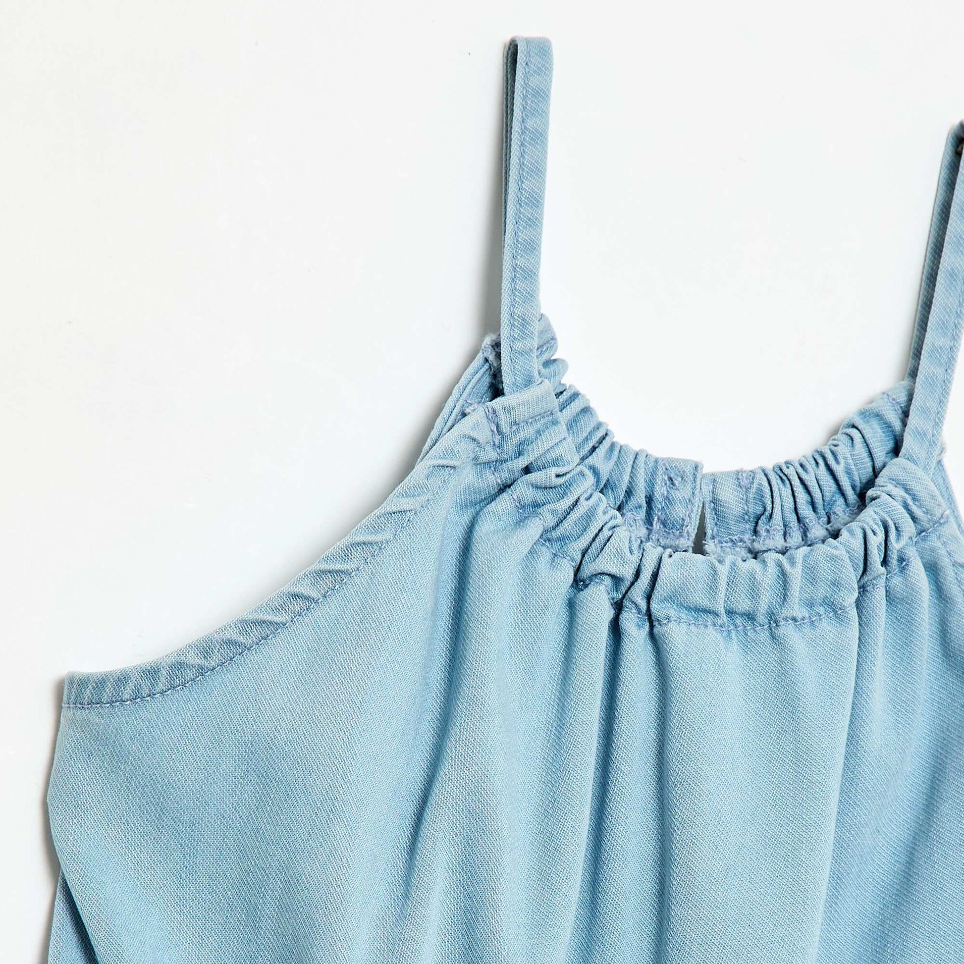 Robe unie à bretelles et volants BLEU
