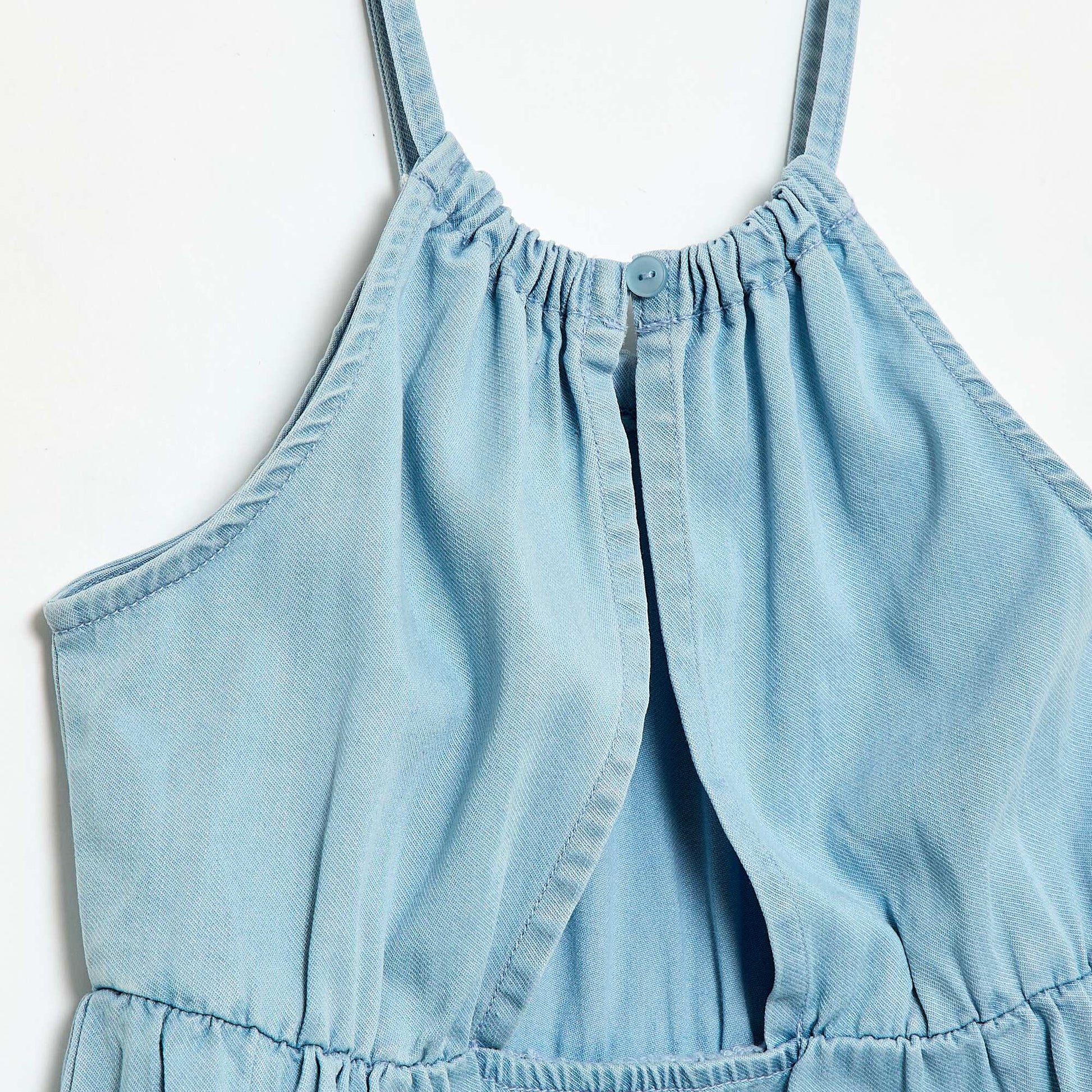 Robe unie à bretelles et volants BLEU