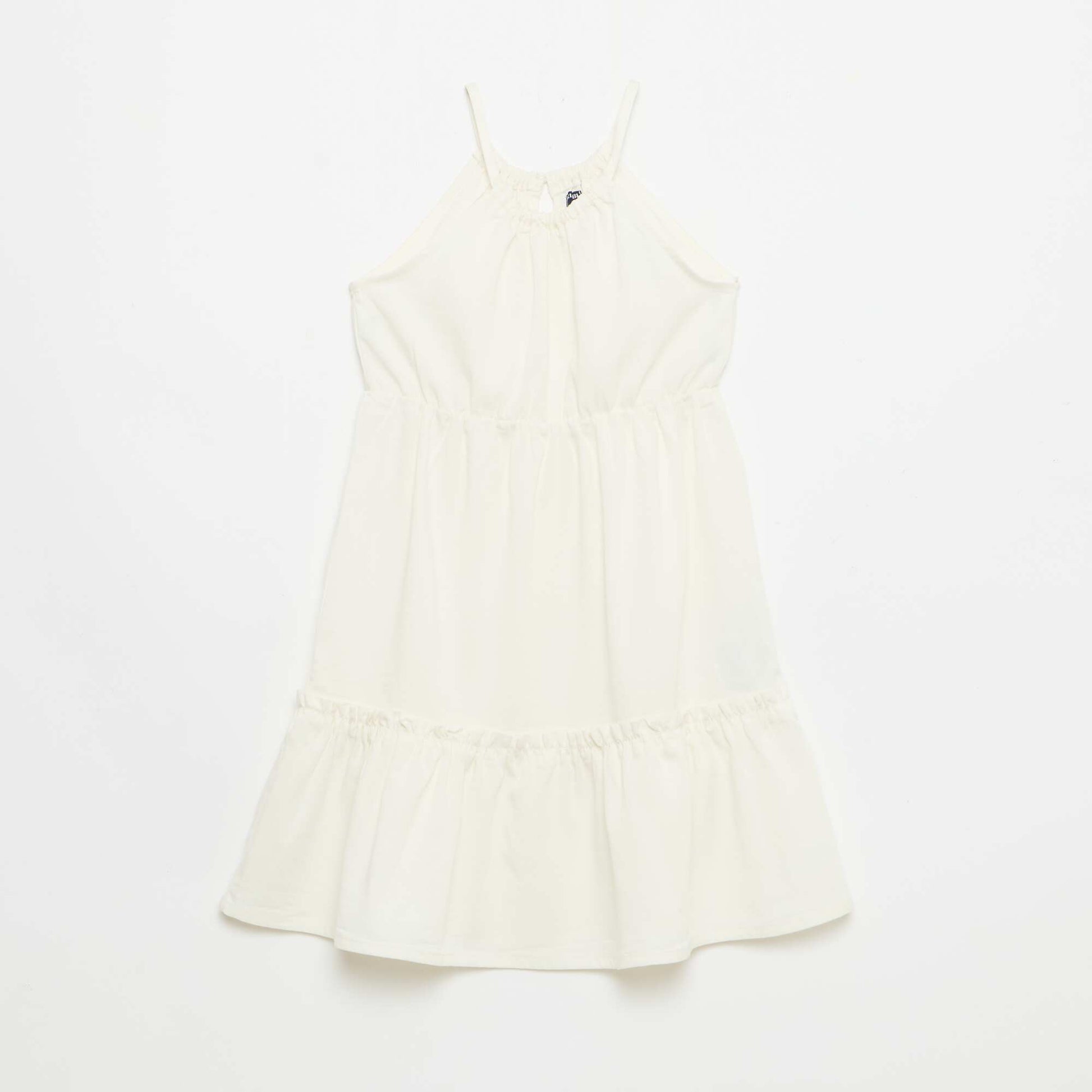 Robe unie à bretelles et volants BEIGE