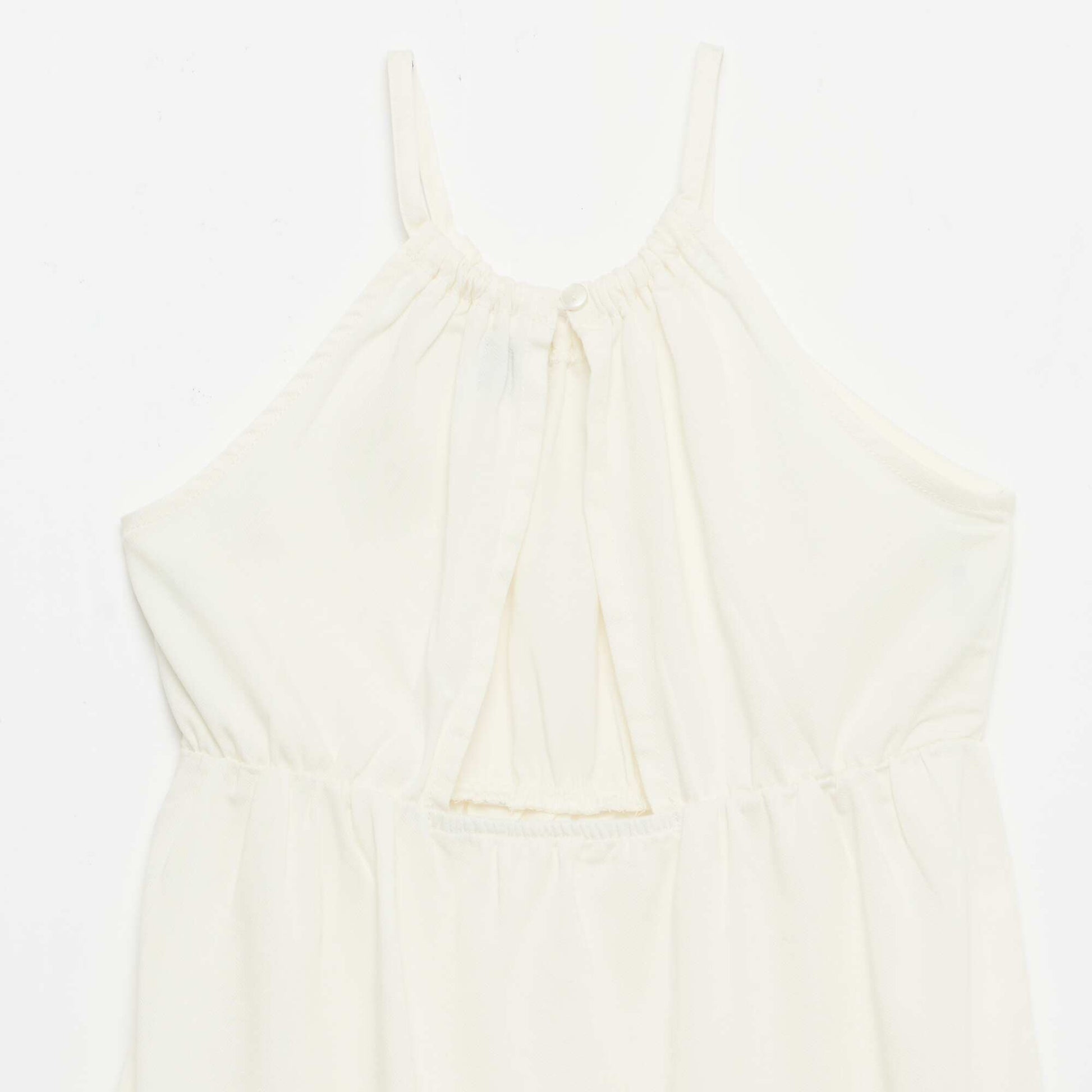 Robe unie à bretelles et volants BEIGE