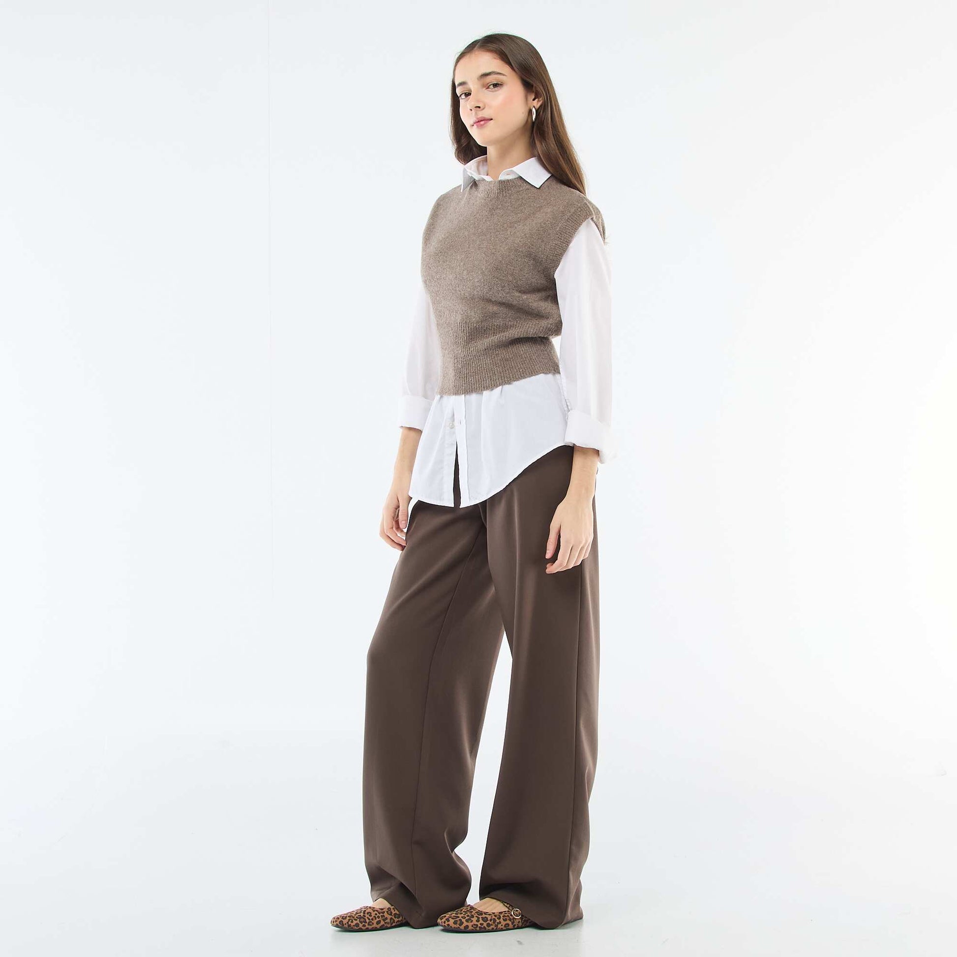 Pantalon large ouverture asymétrique MARRON