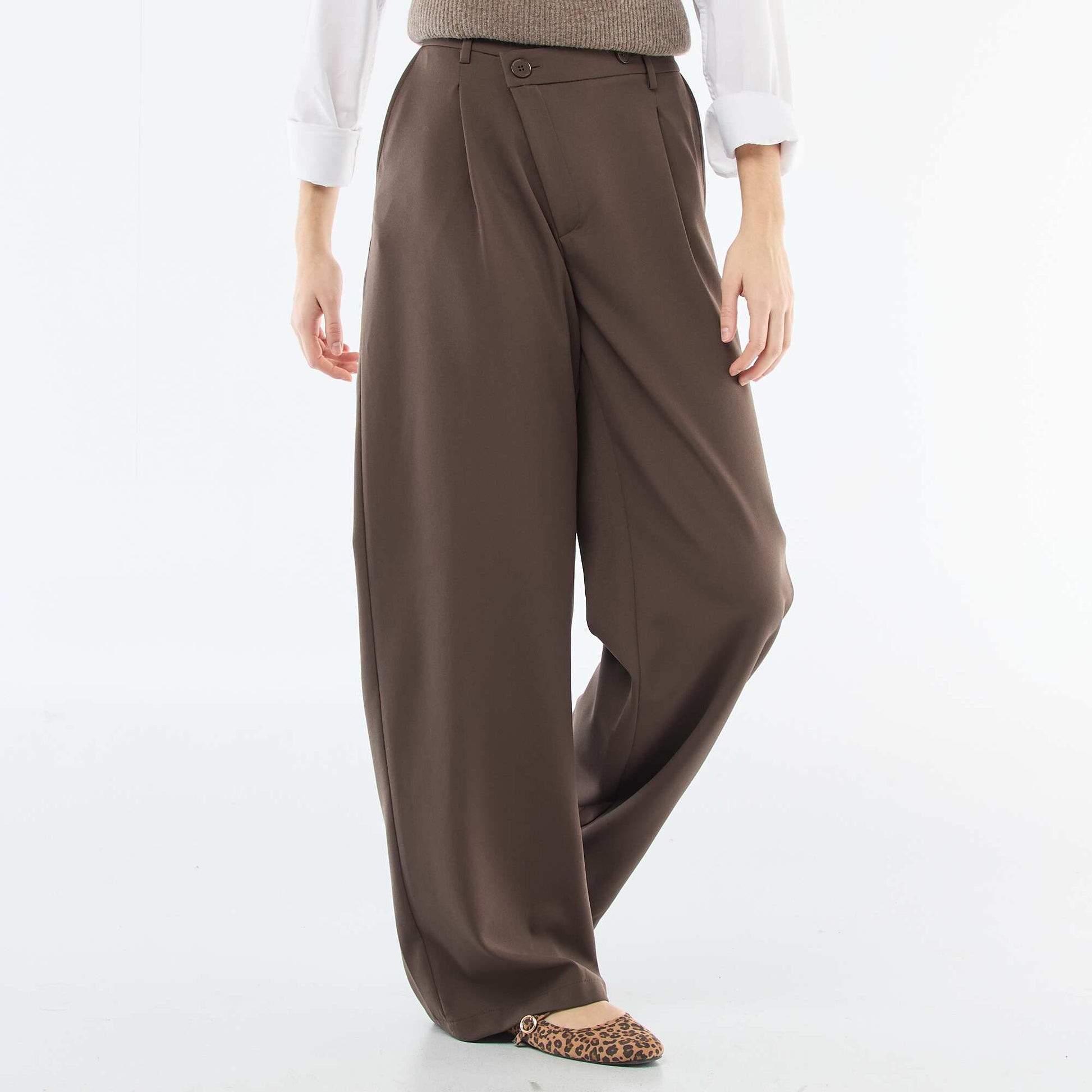 Pantalon large ouverture asymétrique MARRON