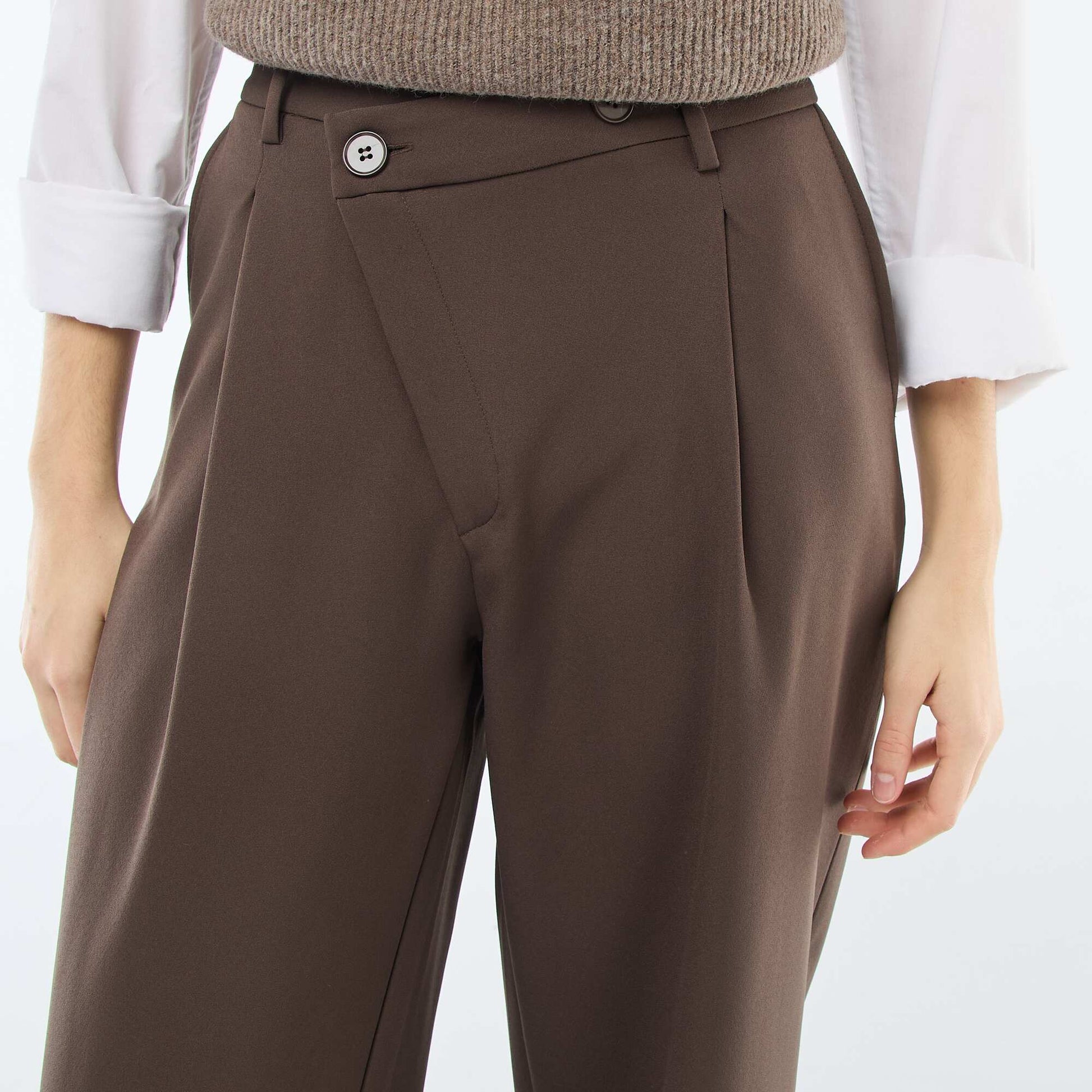 Pantalon large ouverture asymétrique MARRON
