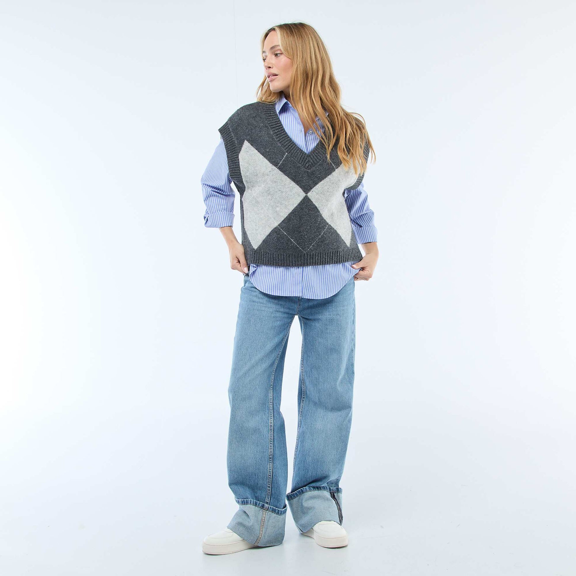 Pull sans manches à motifs losanges GRIS