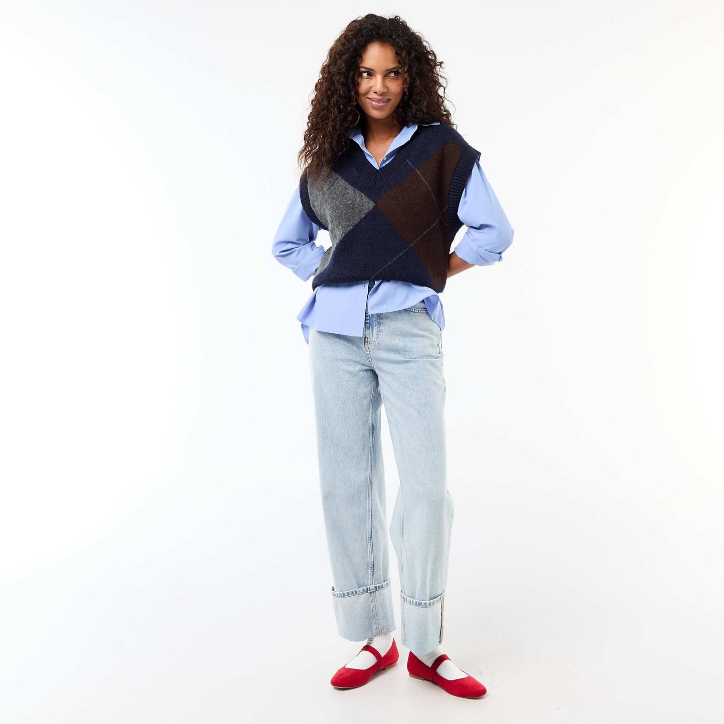 Pull sans manches à motifs losanges BLEU MARINE