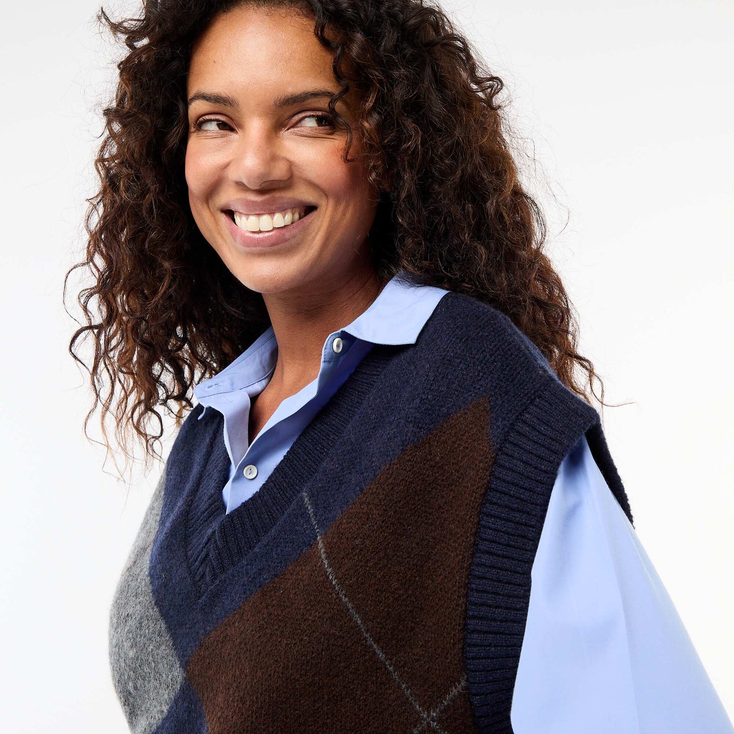 Pull sans manches à motifs losanges BLEU MARINE