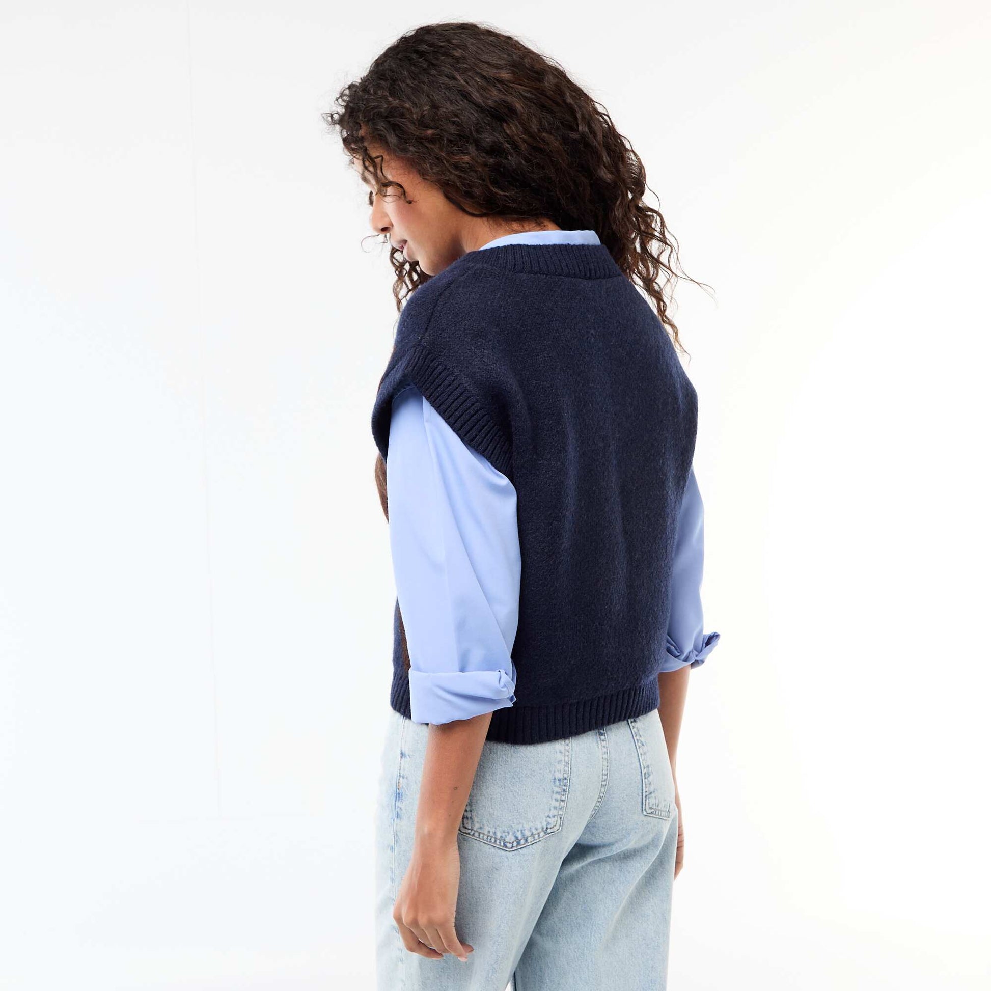 Pull sans manches à motifs losanges BLEU MARINE