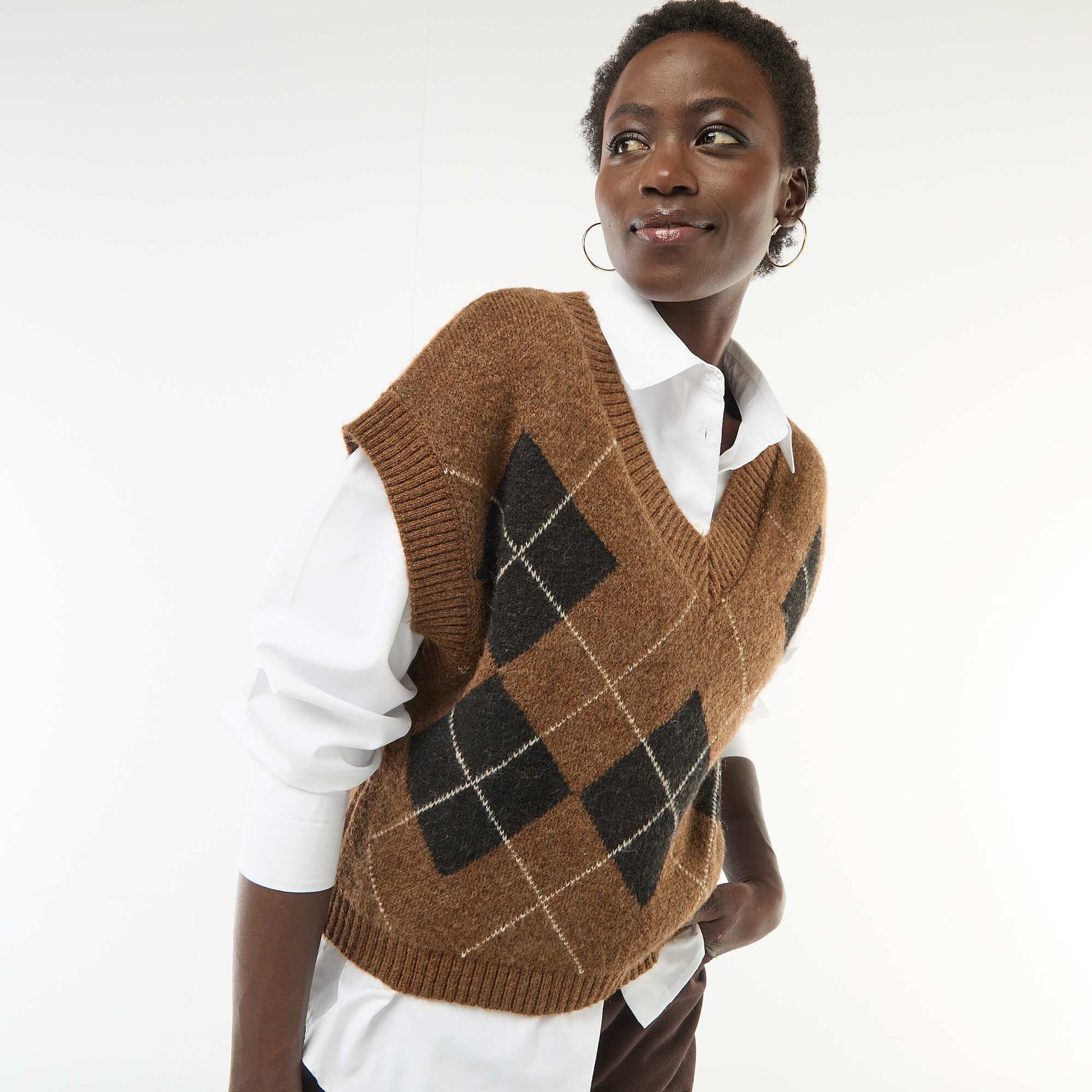Pull sans manches à motifs losanges NOIR