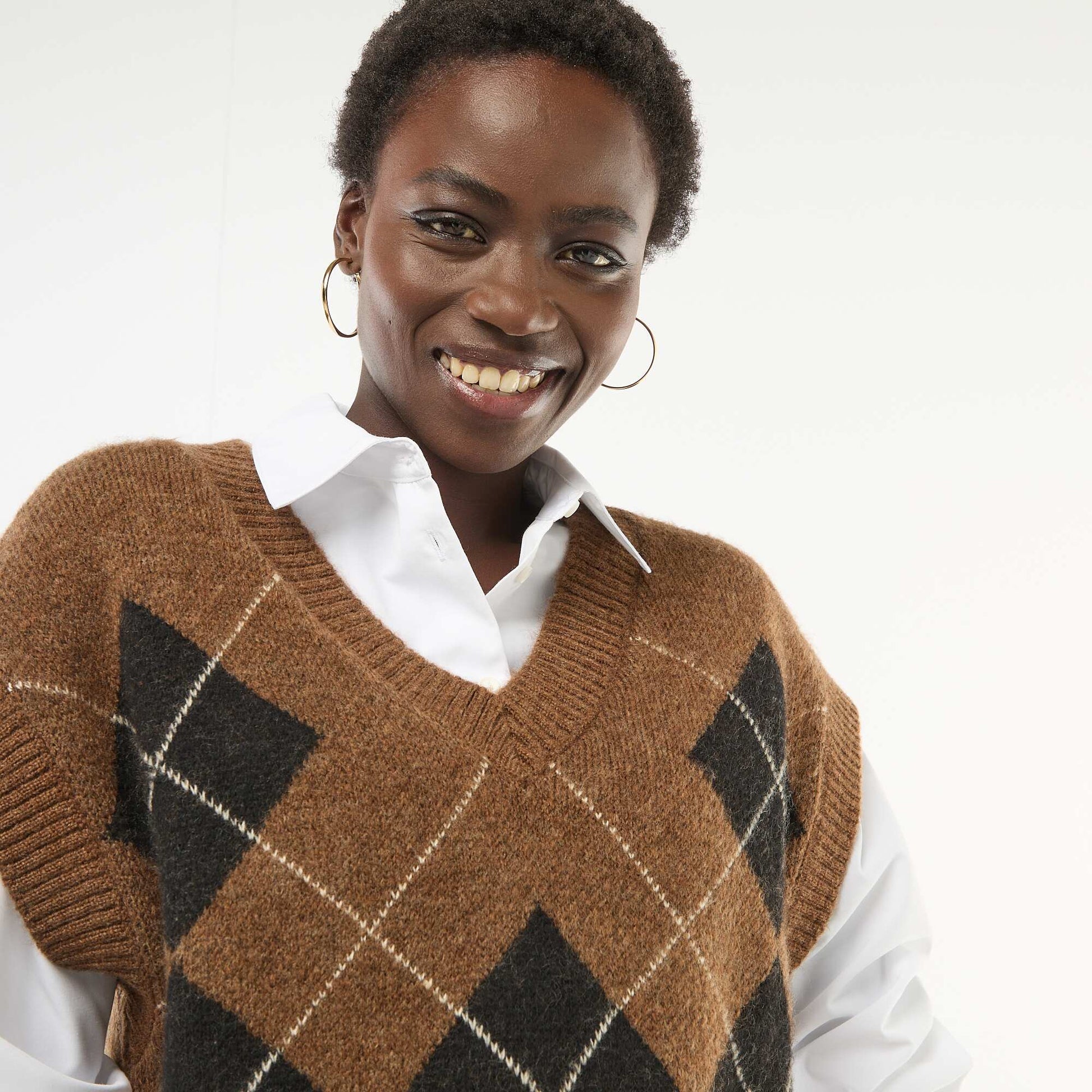 Pull sans manches à motifs losanges NOIR